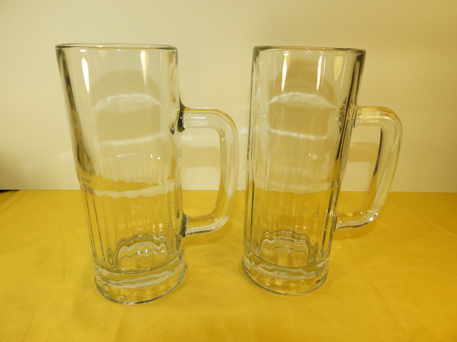 Vintage Libbey Tall Glass Mugs (2), Two 8 Libbey Tall Mugs, Heavy