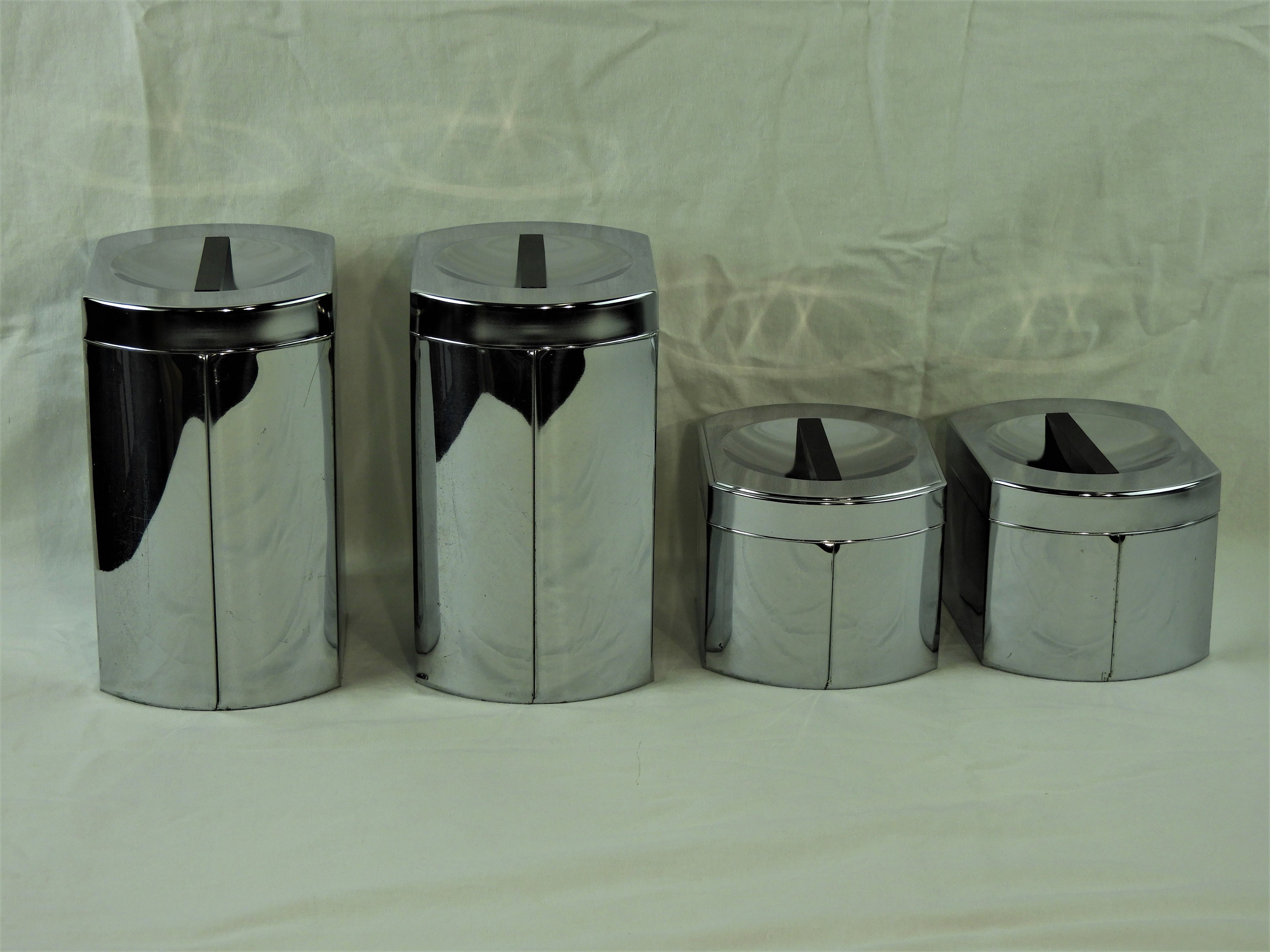 Vintage Kitchen Canisters (4), Chrome Kromex Boxes, Counter Top Storage