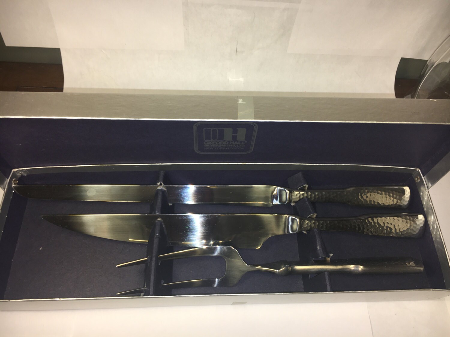 Vintage Oxford Hall Ware, Utensil Set, Hammered Grip, 3Piece Serving