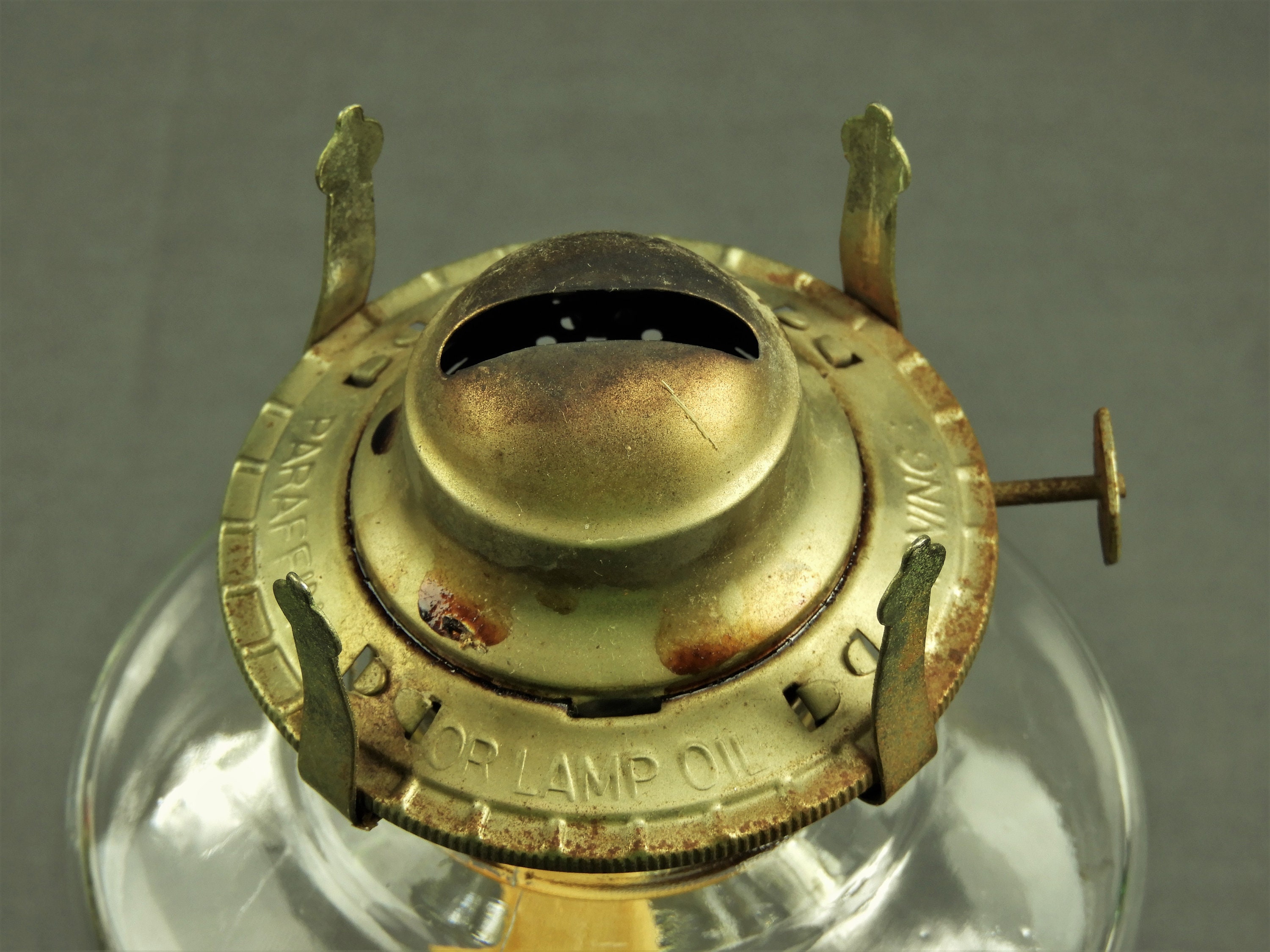 Vintage Oil Lamp, Paraffin Light, Kaadan Ltd, Clear Glass, Raised