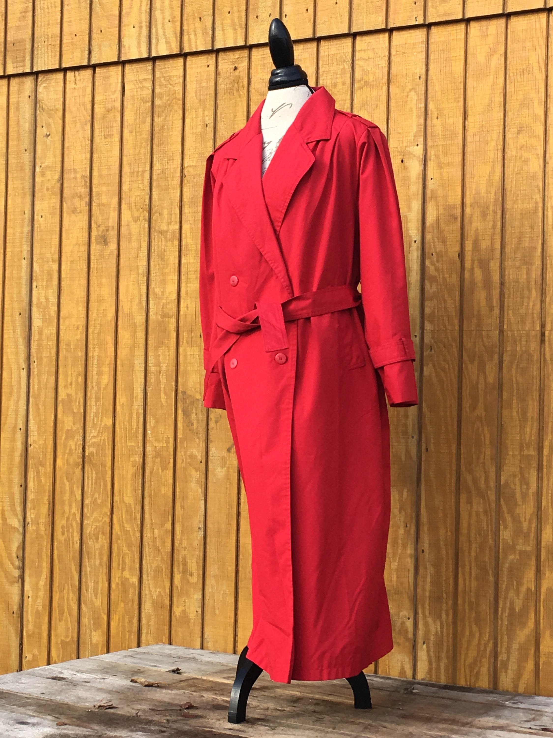 Vintage Red Trench Coat, Women's Size 12 Coat, La Vogue Light Coat