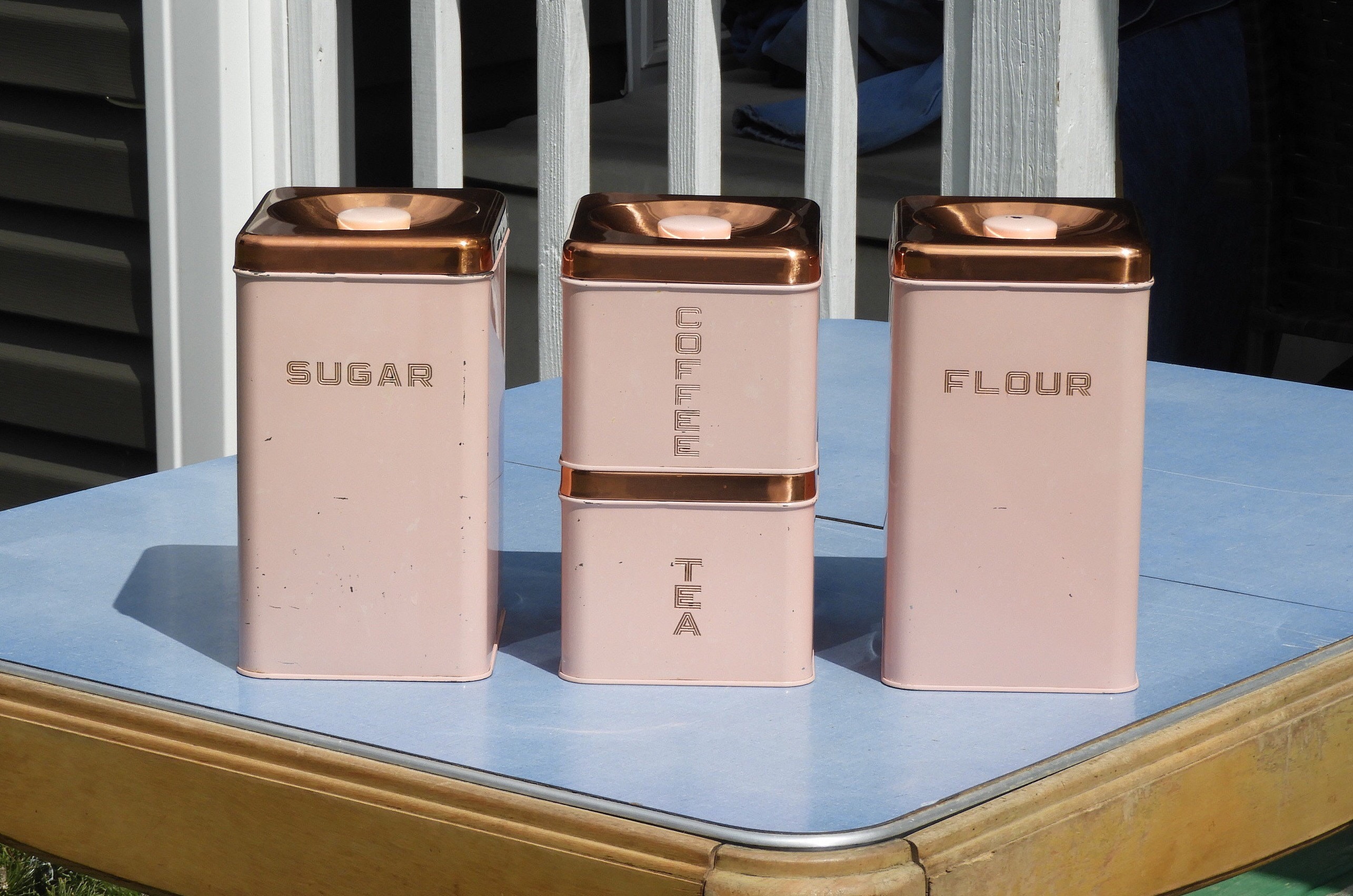 Vintage Kitchen Canisters (4), Pink & Copper Lincoln ...