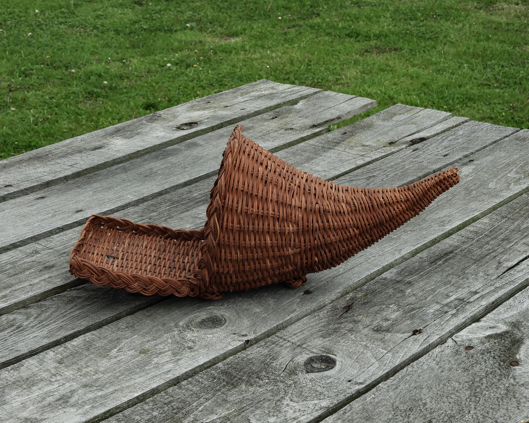 Vintage Cone Basket, Wall Hanging, Reddish Brown, Pilgrim Vase, Woven