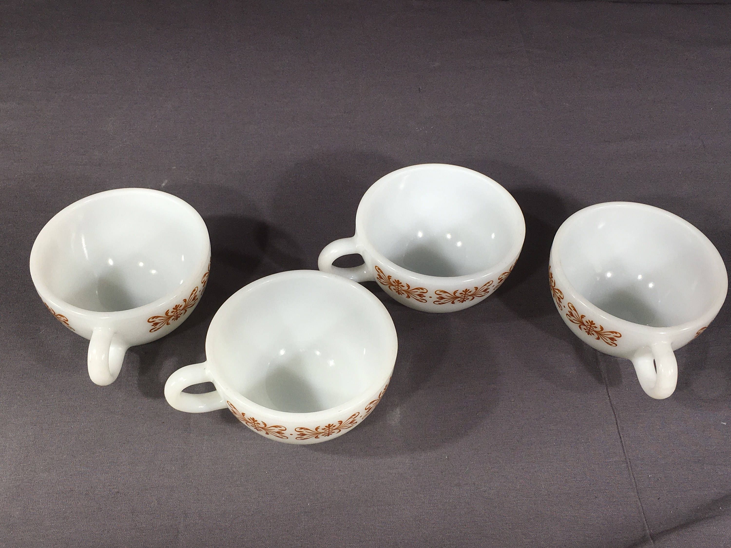 Vintage Pyrex Coffee Cups (4), Pyrex Corning 701 Tea Cups, Copper