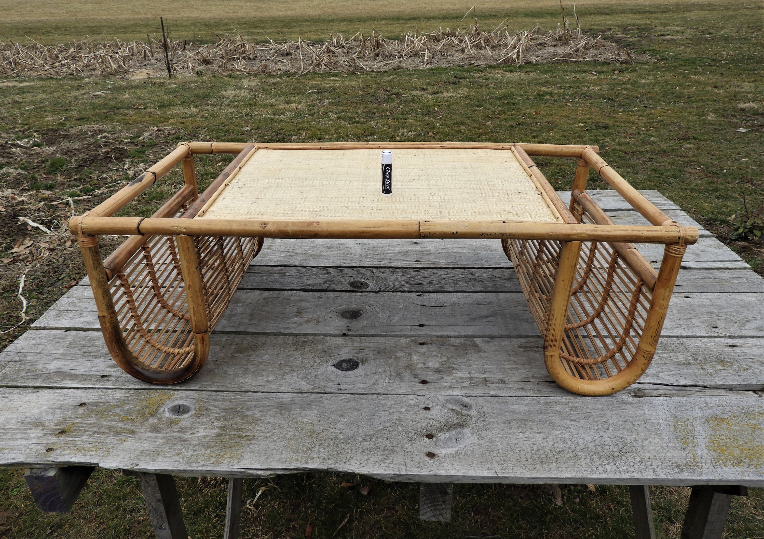 Vintage Rattan Server, Wooden Lap Desk, Boho Island Decor, Portable
