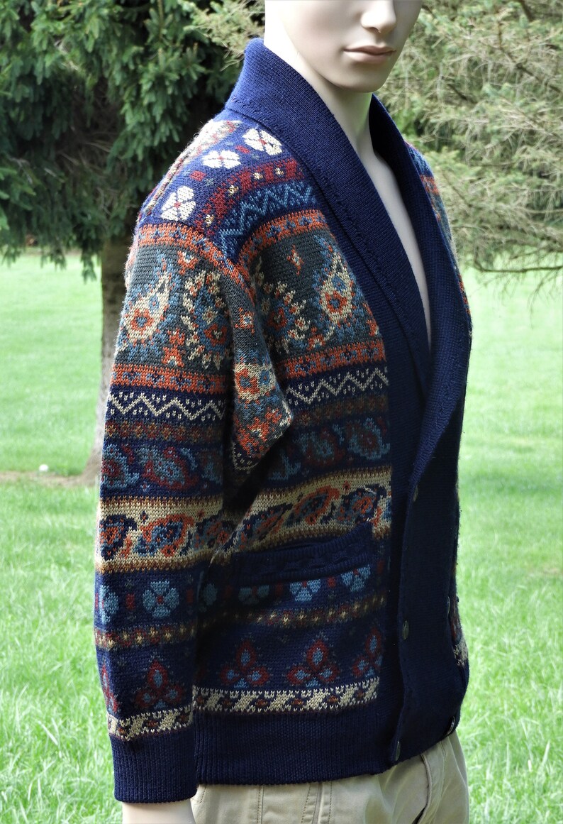 Superwash Machine Washable Clothing Vintage Wool Cardigan Geccu Australian Sweater Aussie Fashion Blue Paisley /& Geometrical Shirt