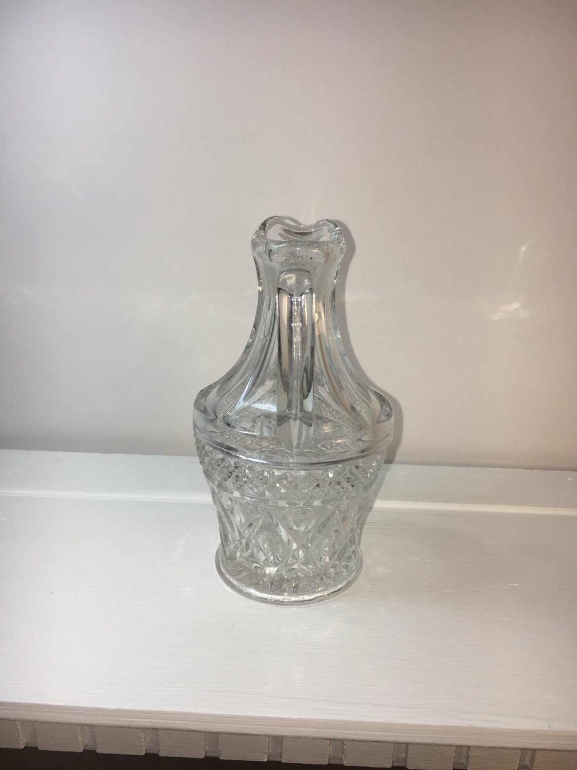 Vintage Cruet Pitcher, Cut Glass Oil Vinegar Cruet MiniPitcher, Clear