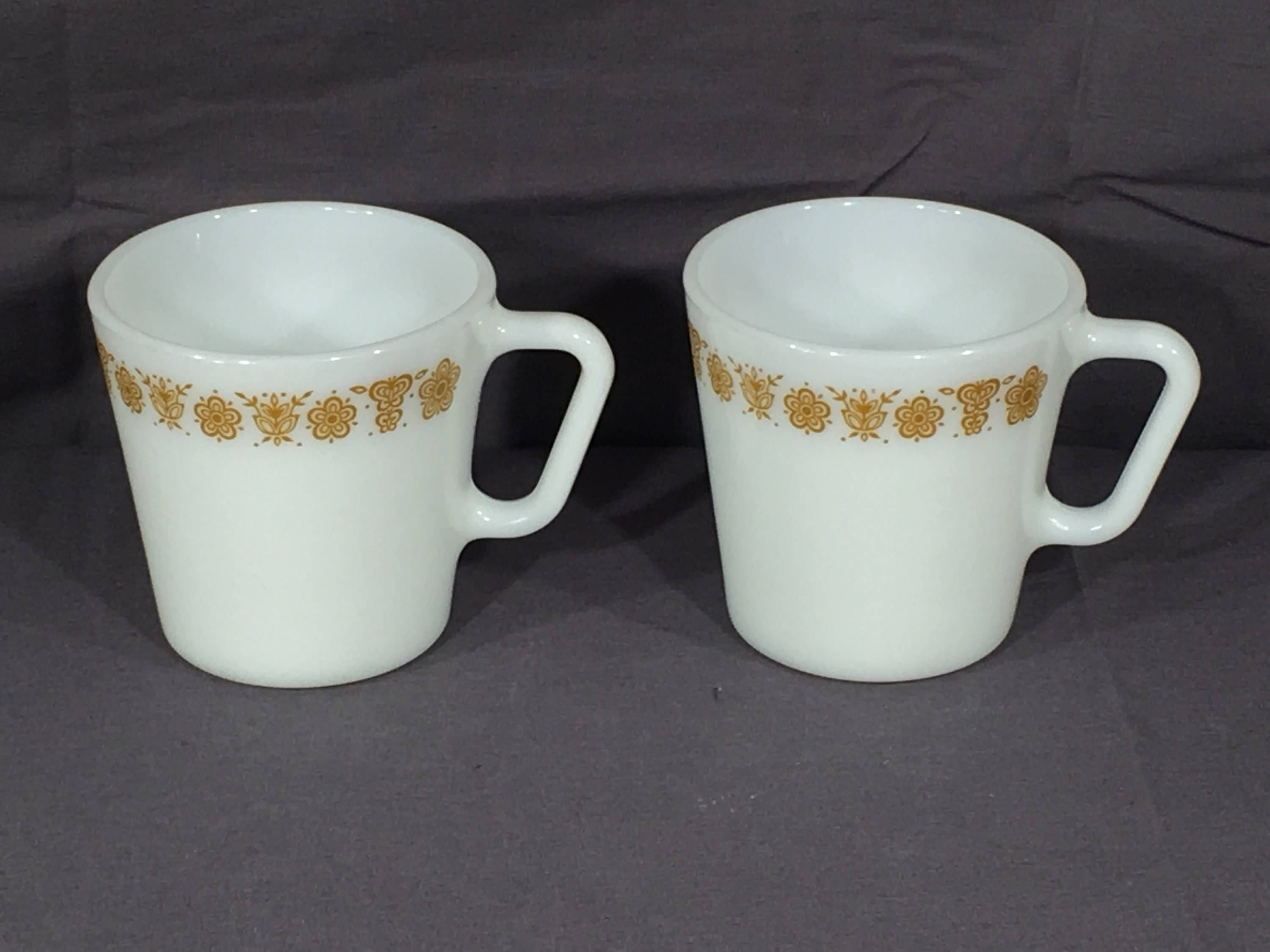 Vintage Butterfly Gold Mugs (2), Pyrex D Handle 1410