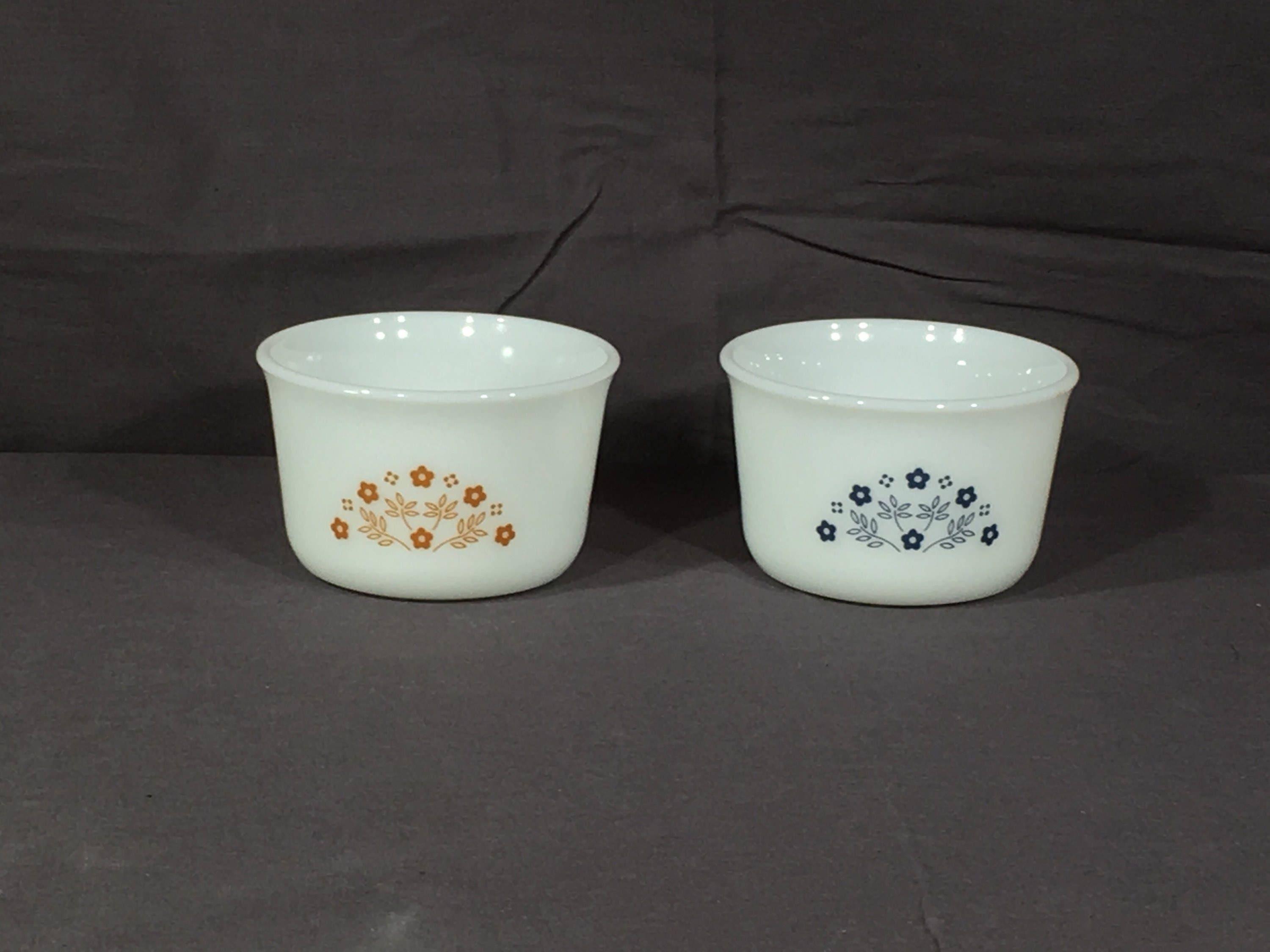 Vintage Pyrex Butter Bowls (2), Decorative White Blue Gold Bowl, Floral