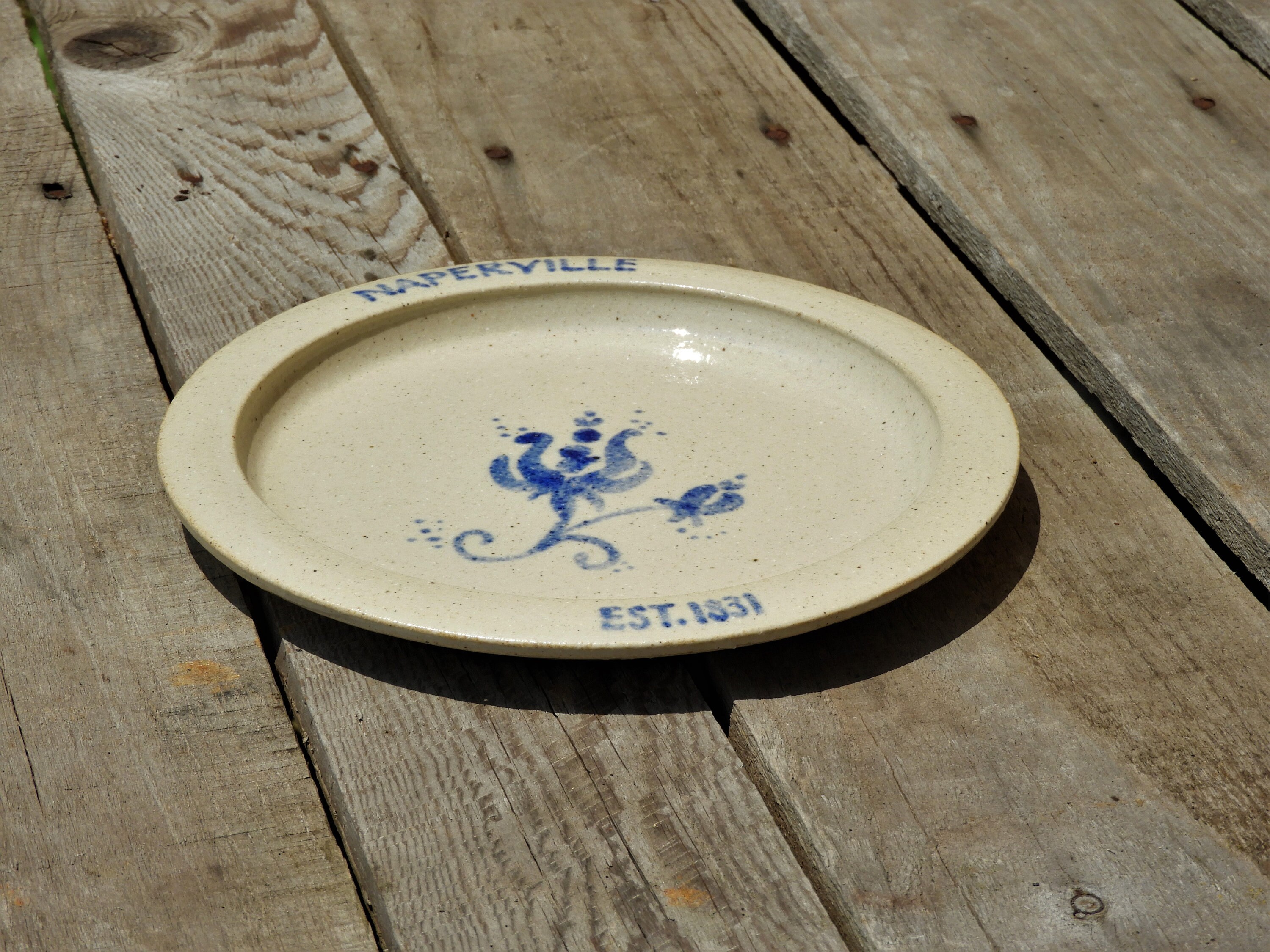 Vintage Naperville Stoneware Plate, Rare Signed Salt Glaze Pottery