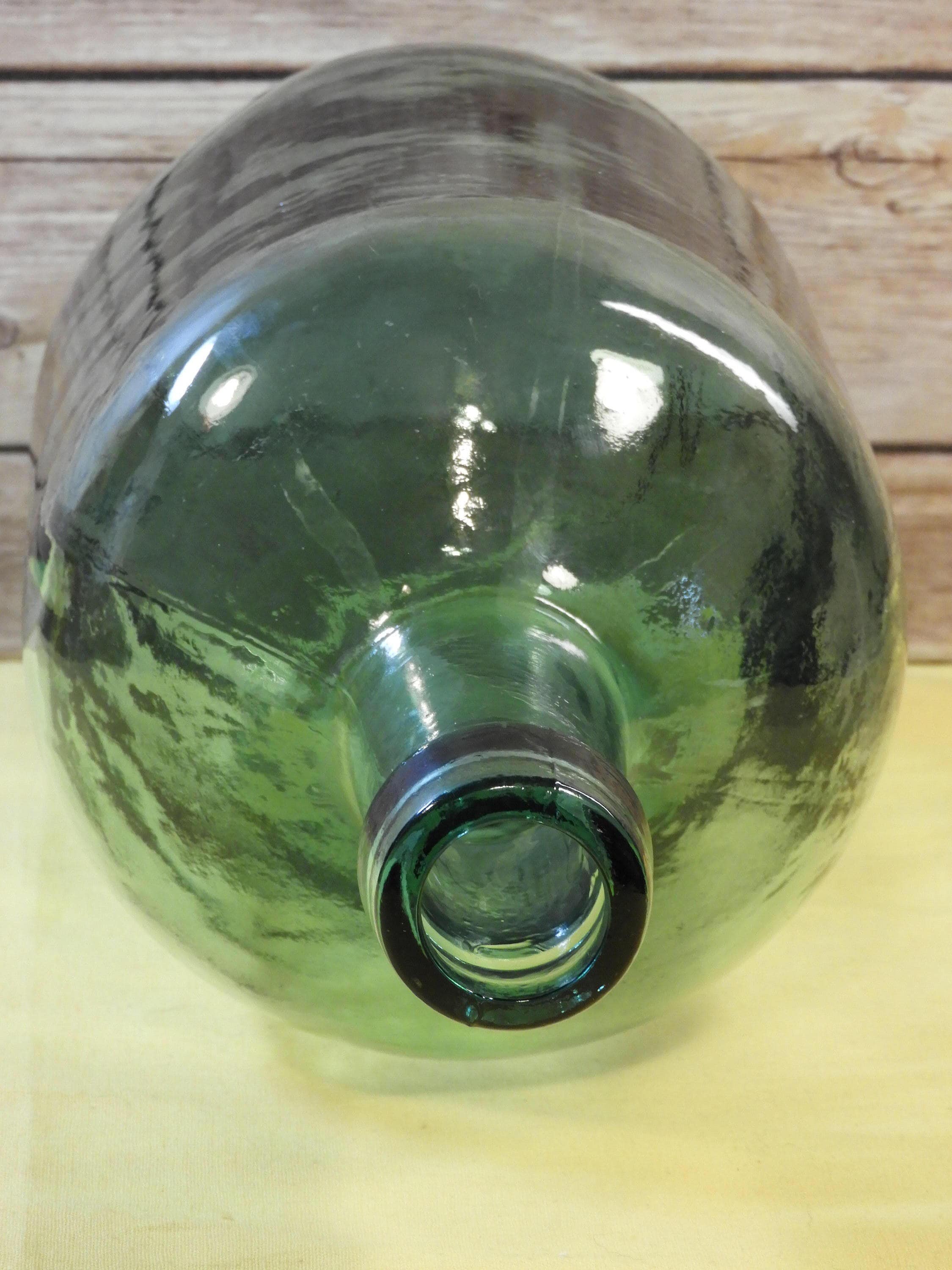 Vintage Green Glass Jug, Giant 12 Bubble Glass Demijohn Style Jar, Wine