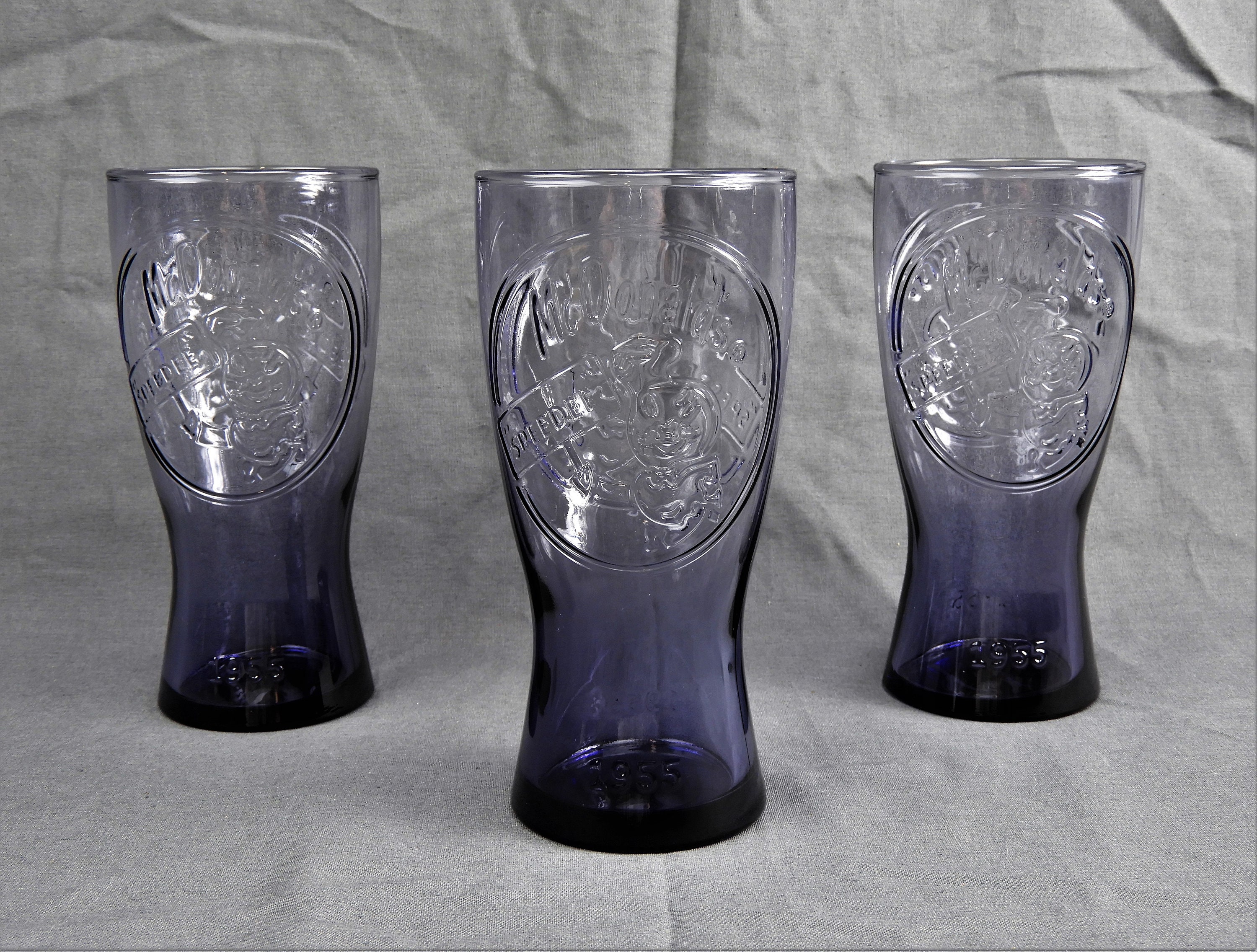 Vintage 1955 McDonalds Tumblers (3), Speedee Glasses, Amethyst Cup