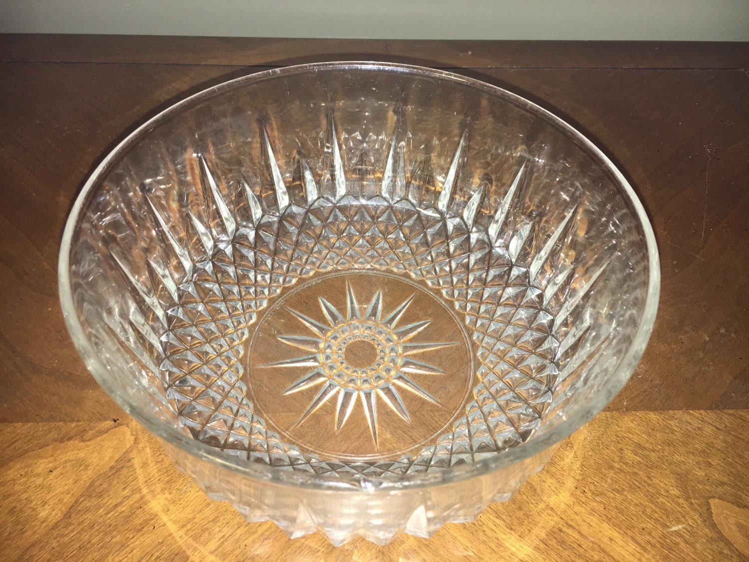 Vintage Arcoroc France Crystal Bowl, Retro Diamond Pattern Dish