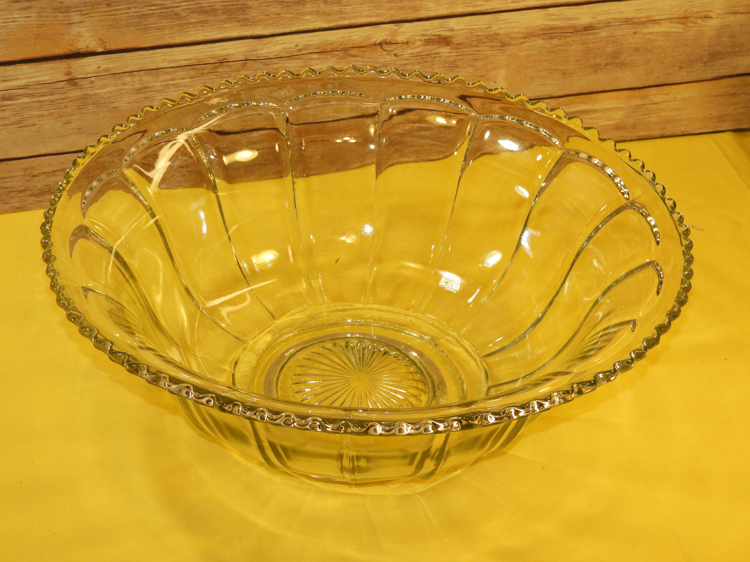 Vintage Punch Bowl, Indiana Glass, Colonial Punch Bowl, Clear Scalloped, Paneled Accents, Party