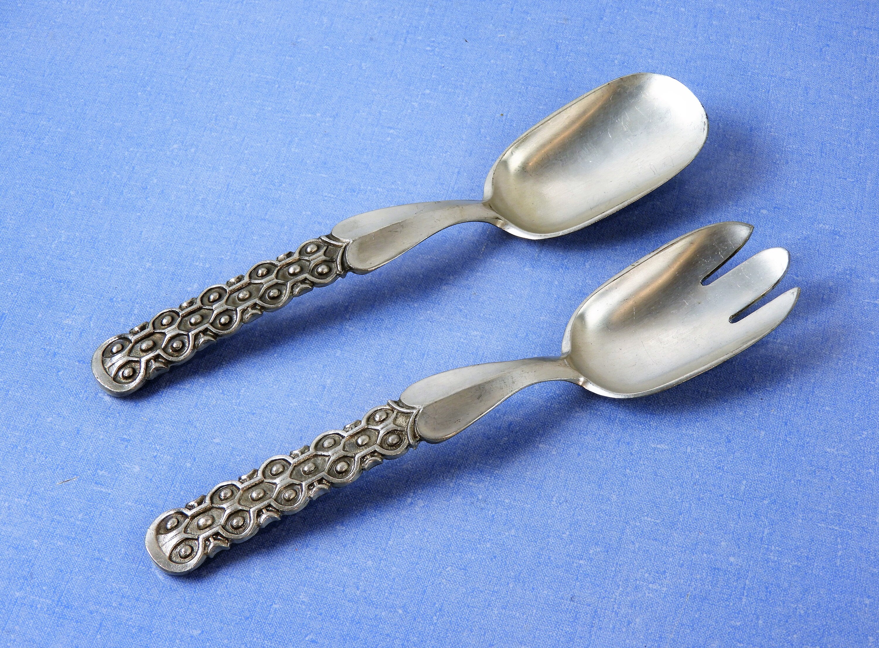 Mid Century Stopt Utensils (2), David Andersen, Pewter Tinn, Serving