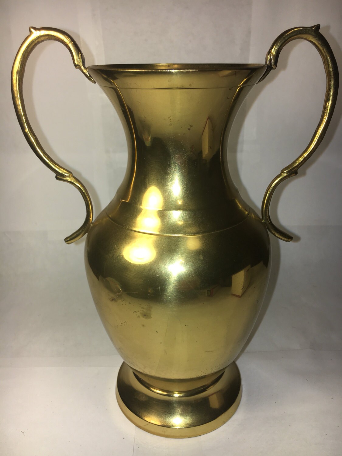 Vintage Solid Brass Polished Raised Brass Dual Arched Handle Brass Vase