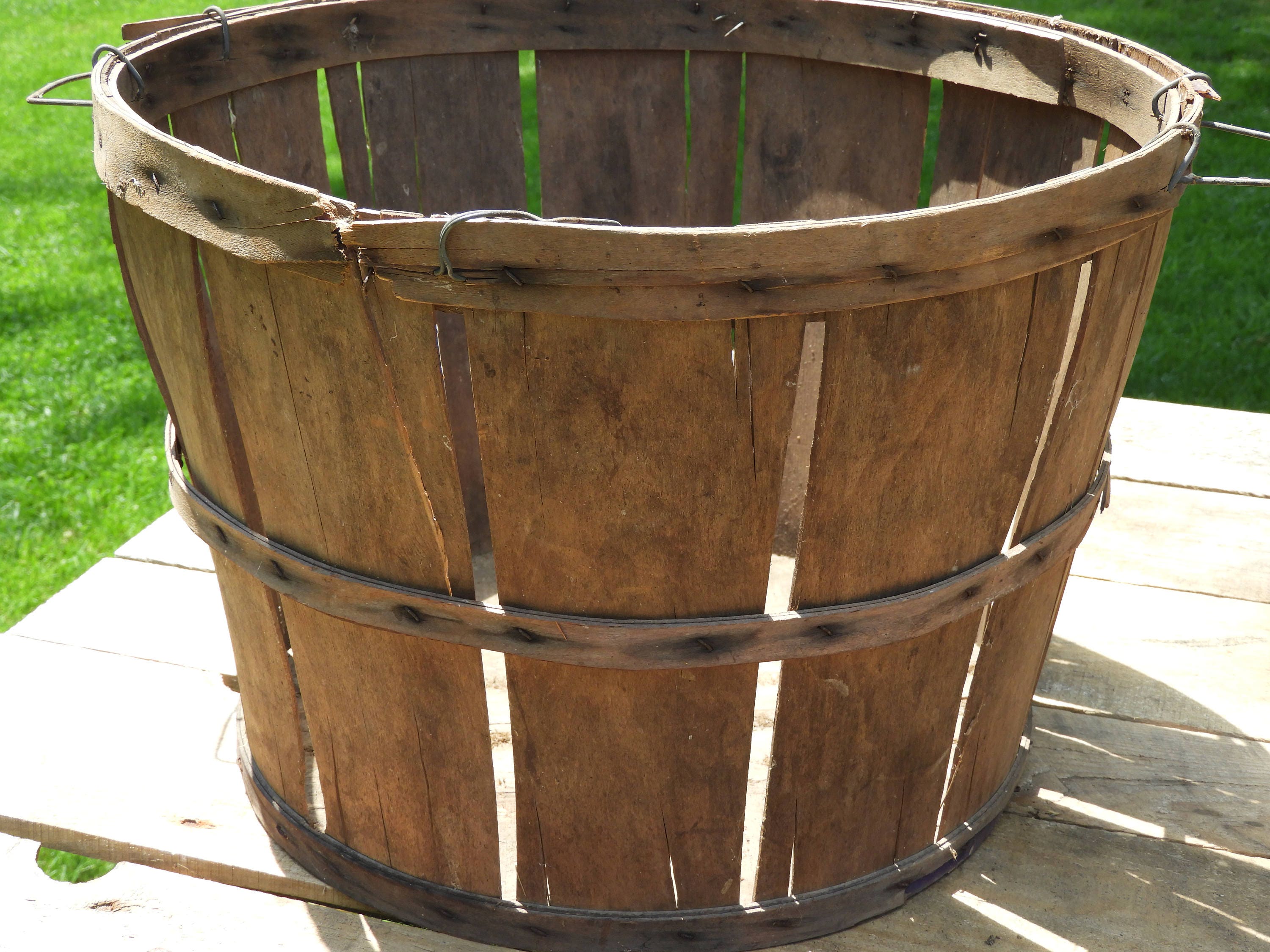 Antique Bushel Basket Primitive Wood Basket Rare Wormy Etsy
