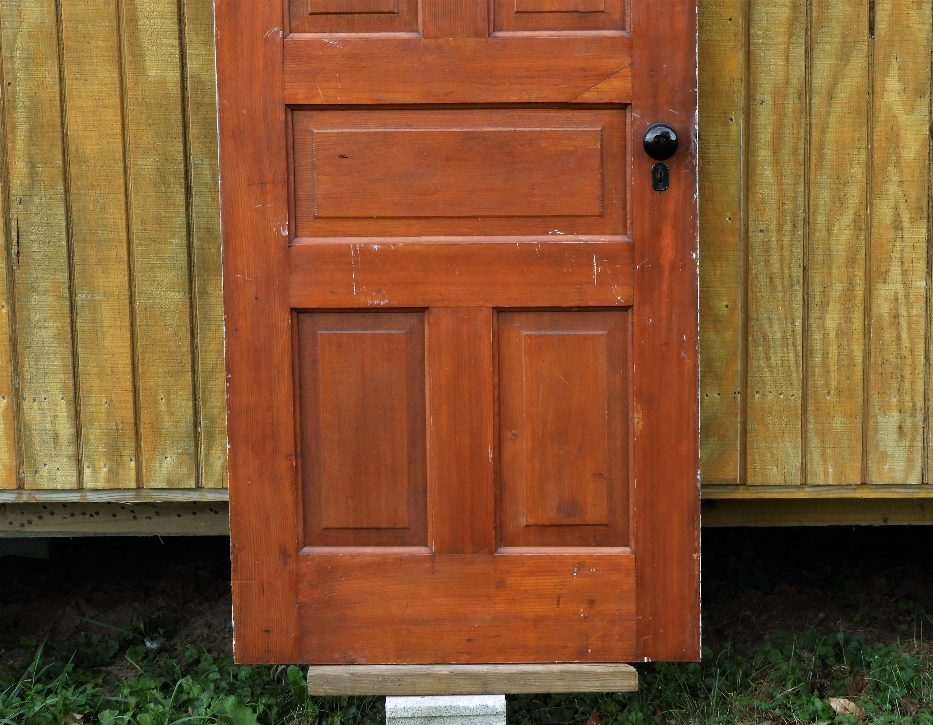 Antique Interior Door, Architectural Salvage, Solid Wood, Home Decor, Distressed White, Red