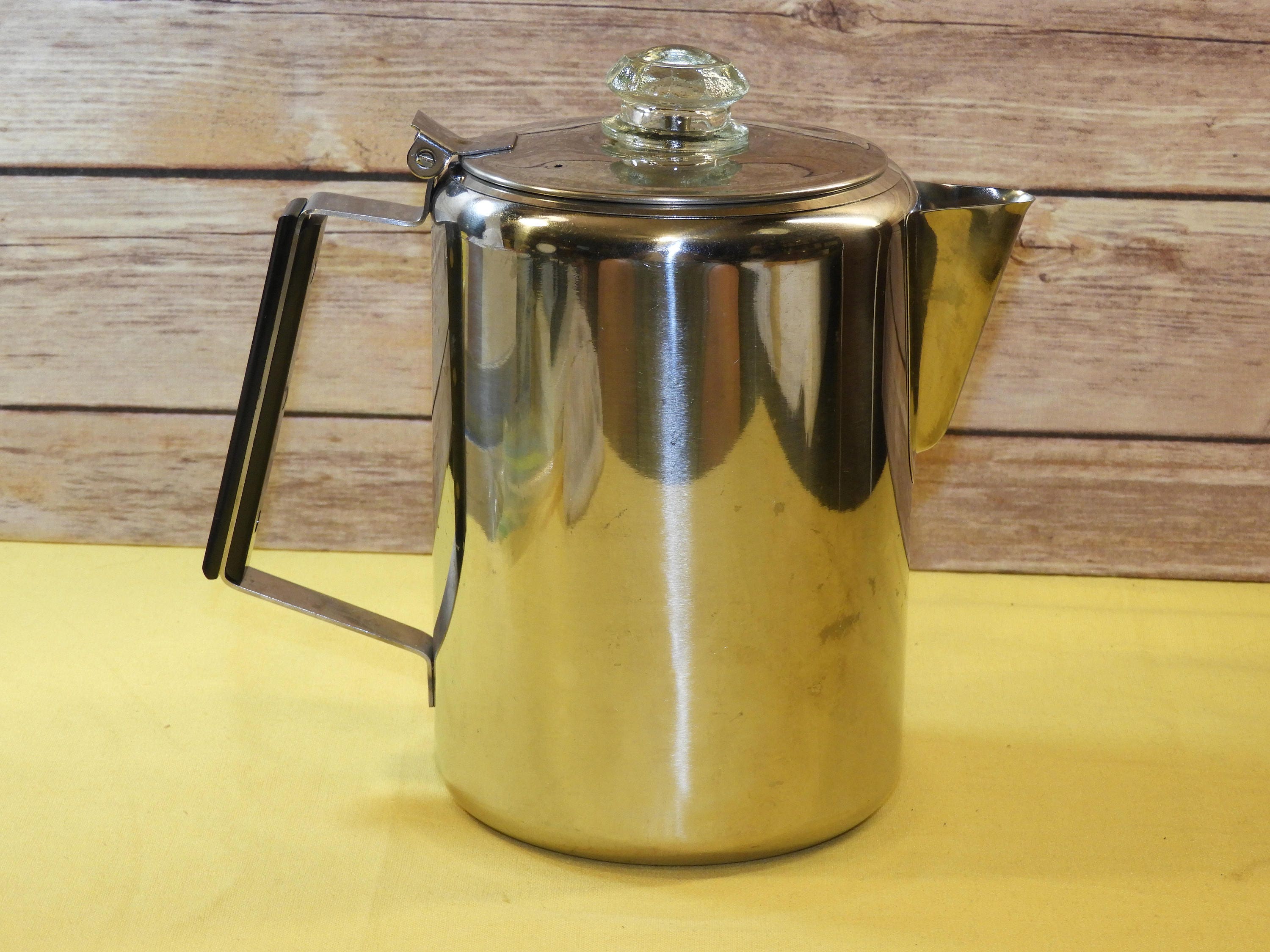 Vintage Percolator Coffee Maker 9 Cup, Silver Stainless Steel Seamless 