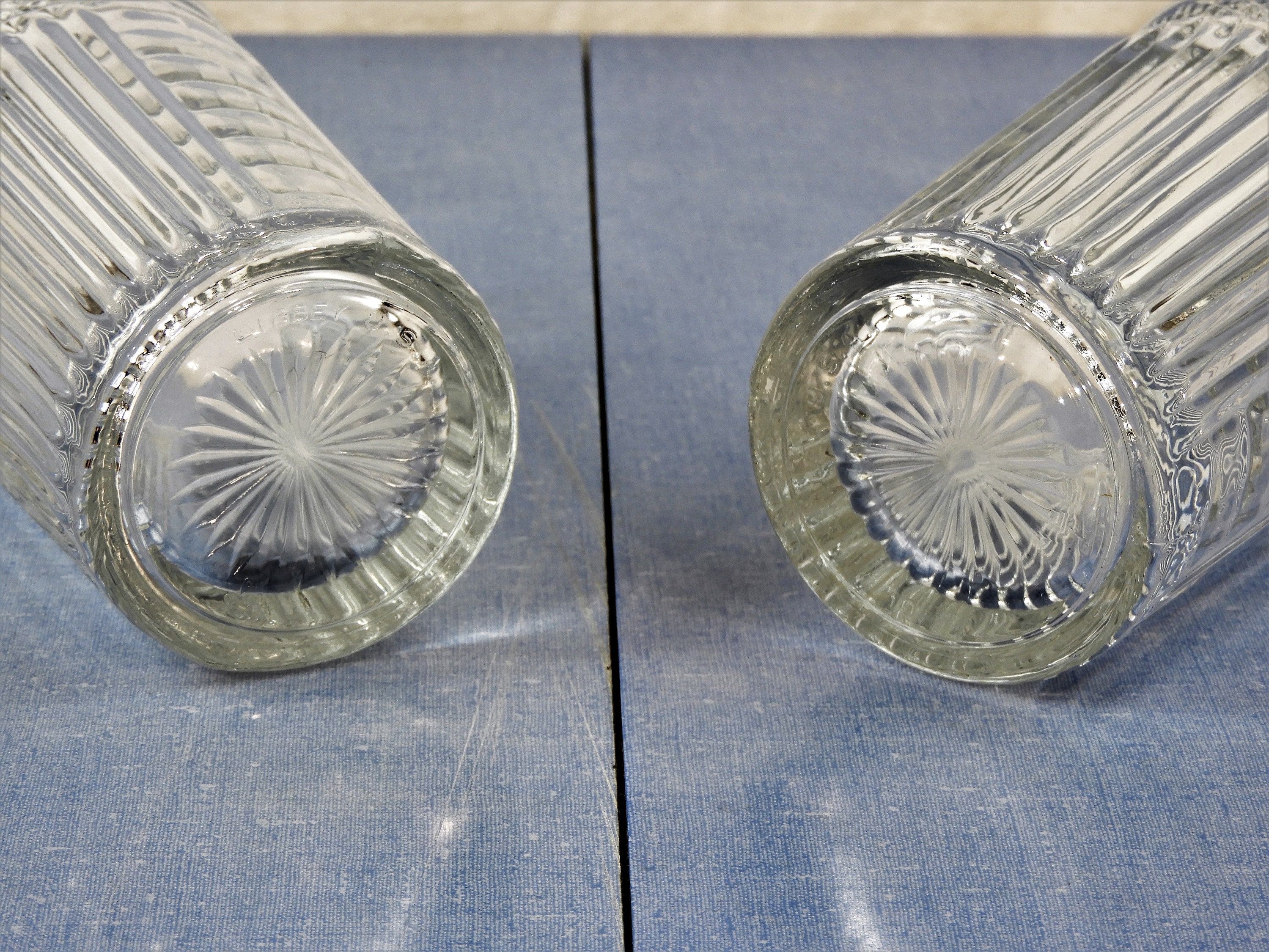 Vintage Glass Tumblers (2), 16 oz Libbey USA, Clear Ribbed Glasses