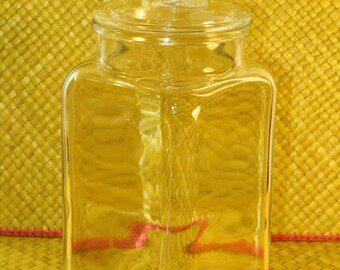 Vintage 12" Rooster Hen Glass Canister, Glass Apothecary Jar w/Chicken Head Lid, Country Hen Glass Storage Canister, Chicken Head Lid