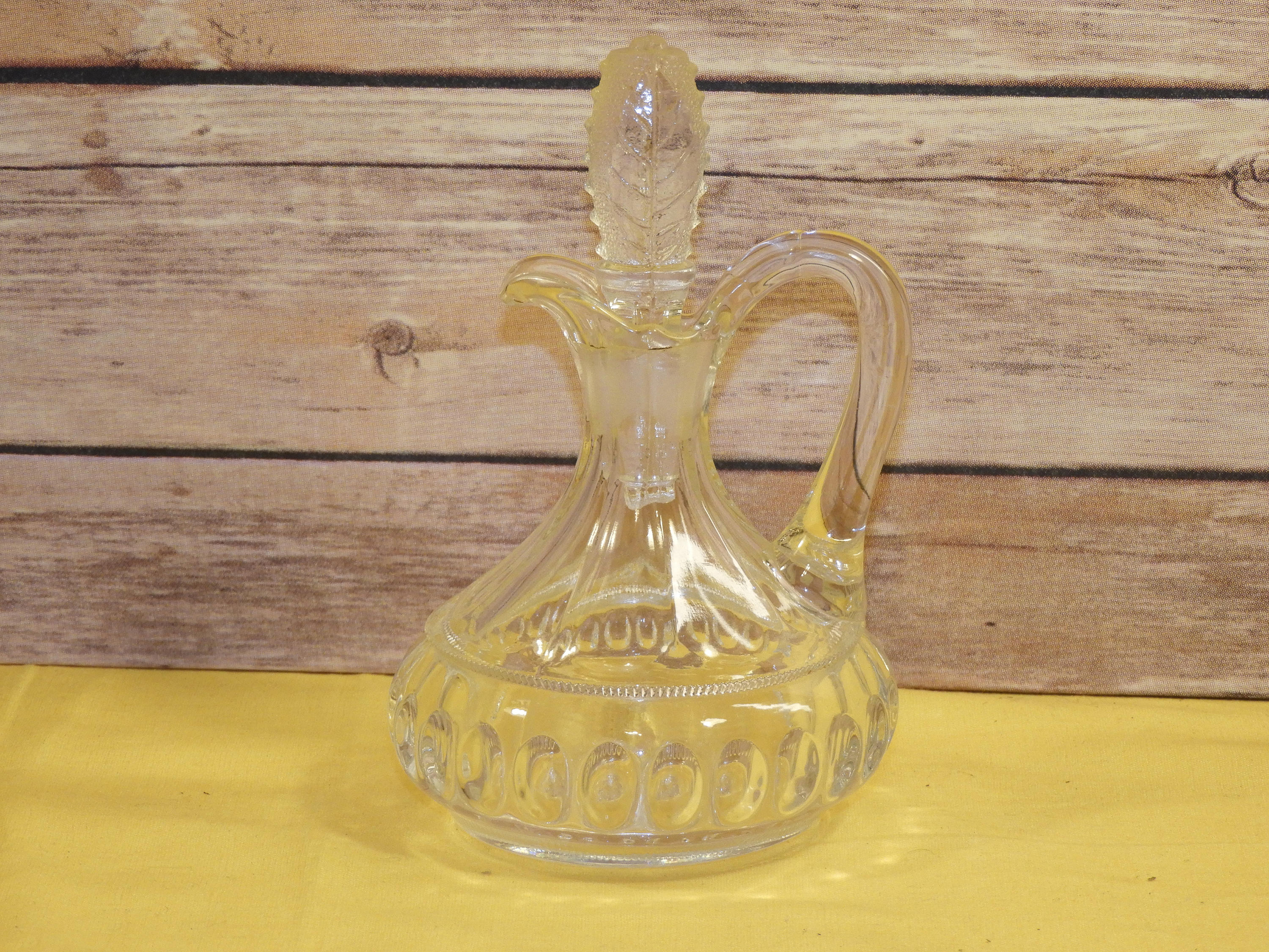 Vintage Rare Cut Pressed Glass Cruet, Glass Mini Pitcher Vinegar Oil