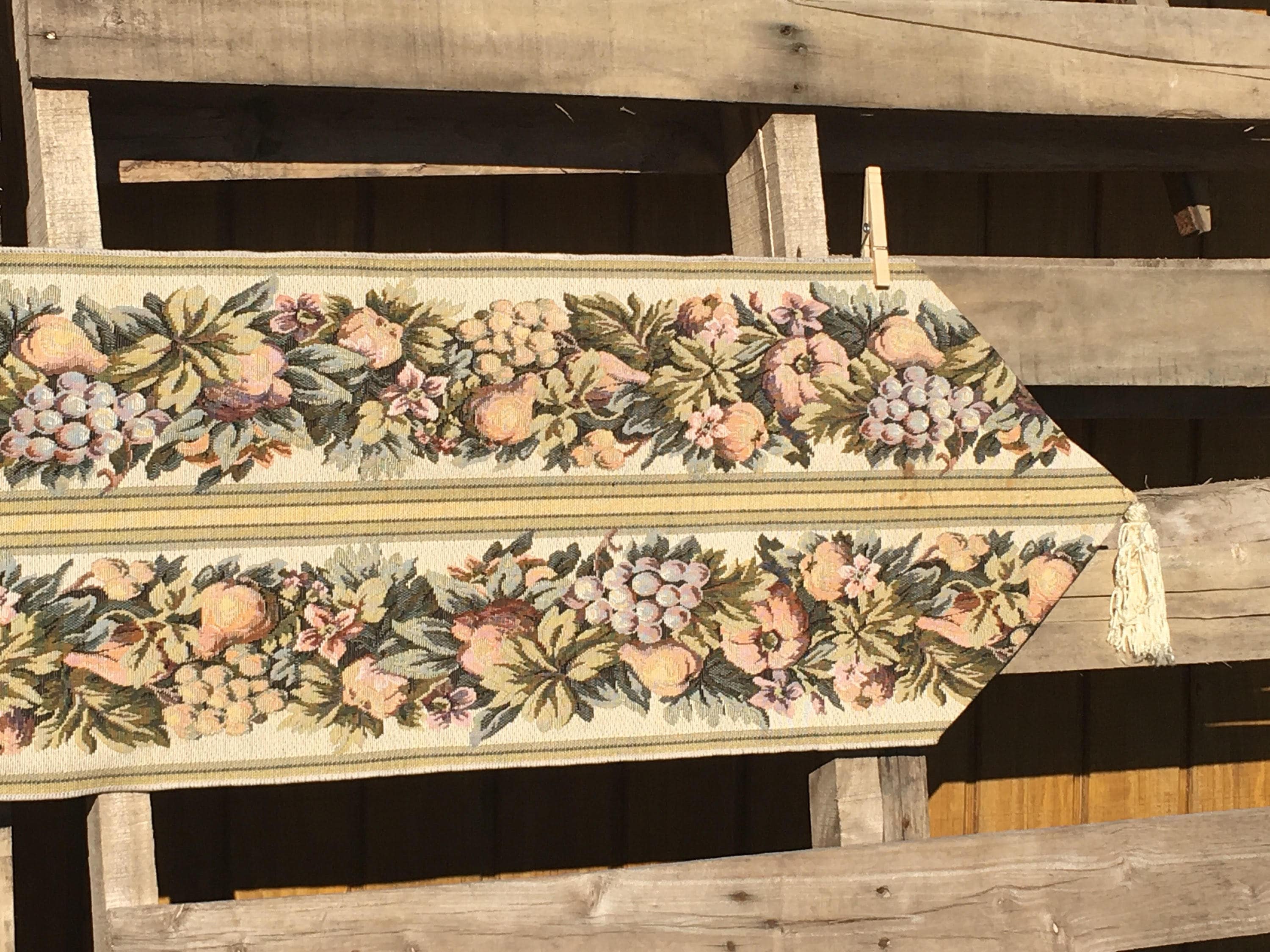 Vintage Table Runner, Decorative Gold Garden Theme Tapestry, Collectible Tapestry, 70 long Table