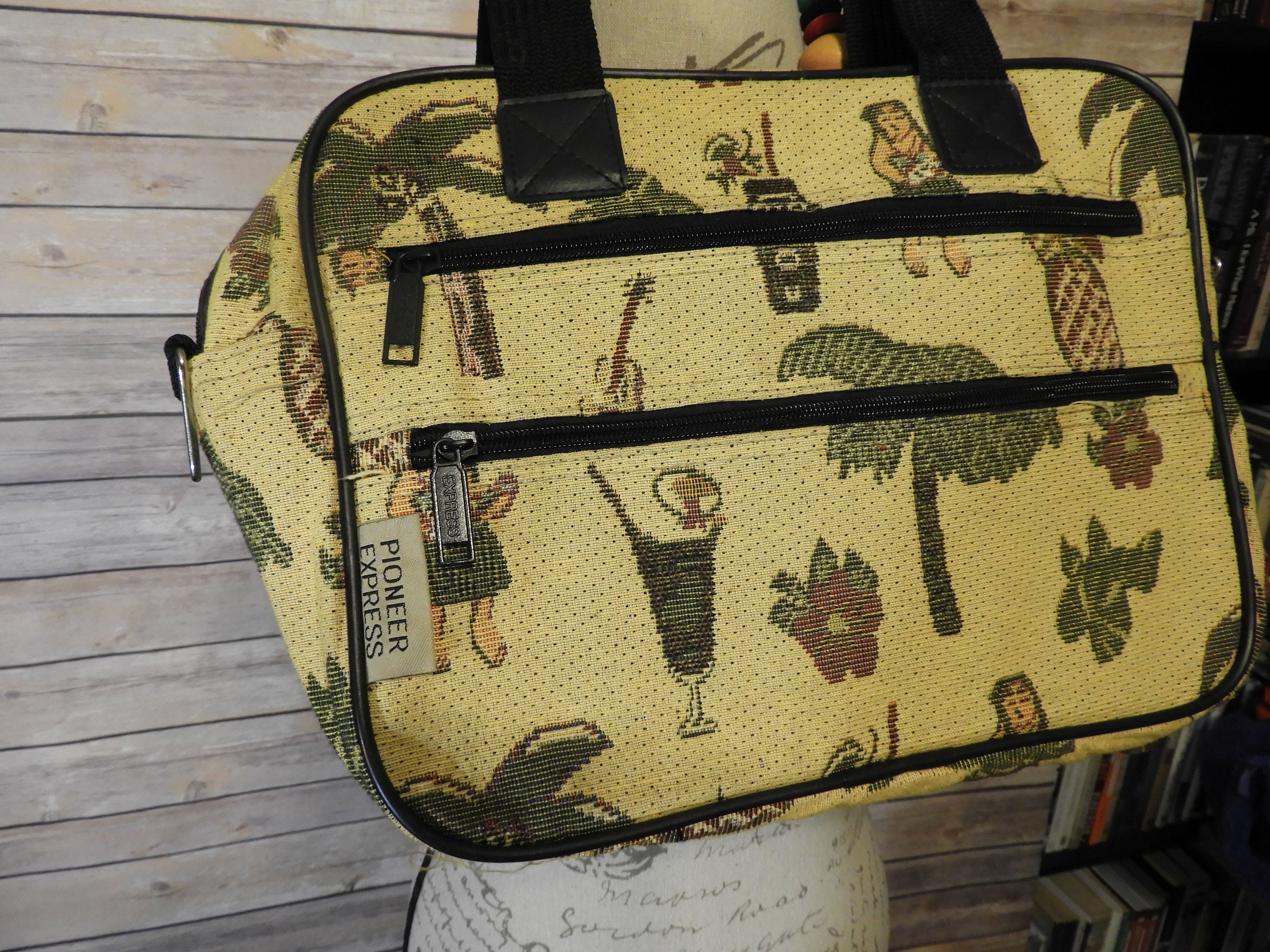 Vintage Pioneer Express Carry On Suitcase Hand Bag, Yellow & Green