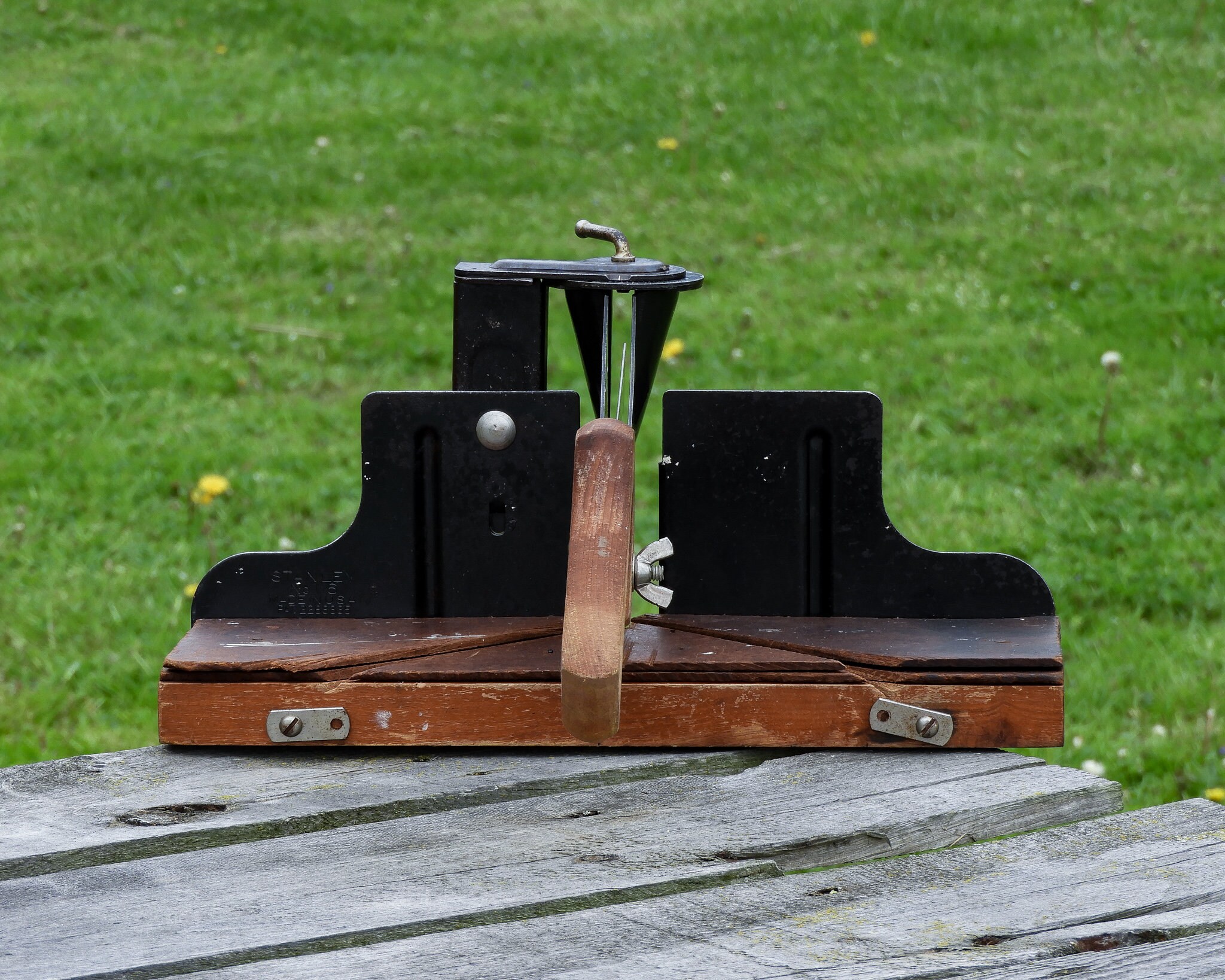 Vintage Miter Box, Stanley 116, Wood Table, Steel Fence, Adjustable