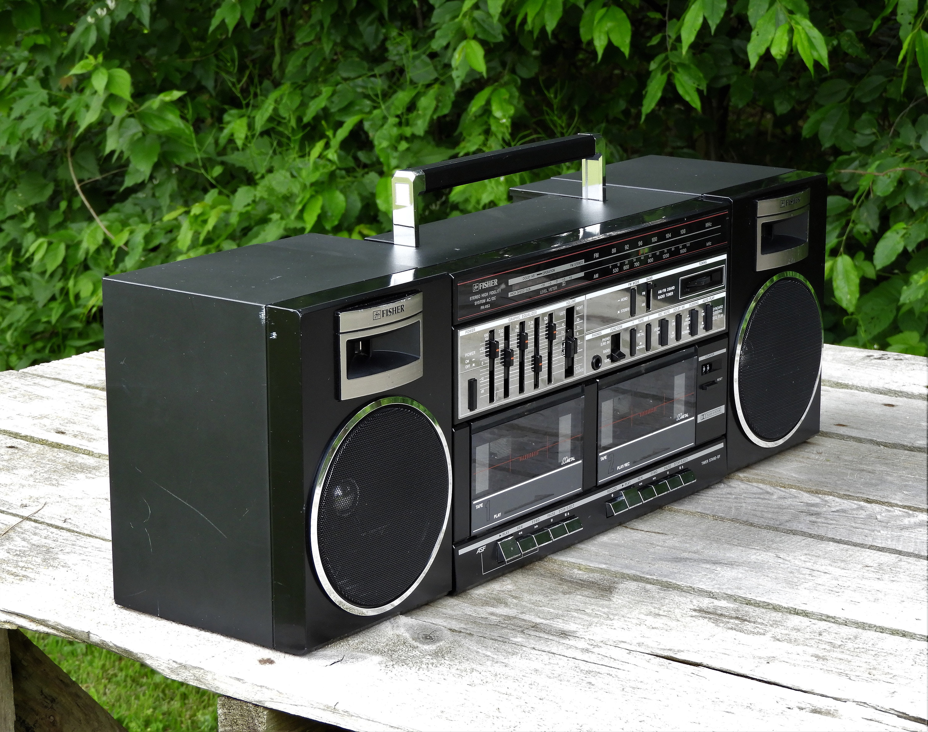 Vintage Fisher Boombox, PH463 Stereo, Black AM/FM Radio, Detachable