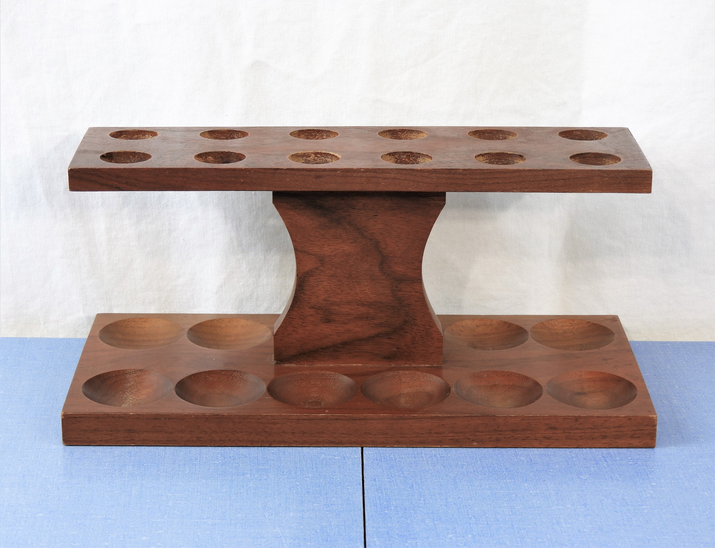 Vintage Egg Holder, Wooden Kitchen Decor, Wood Serving Stand, Table