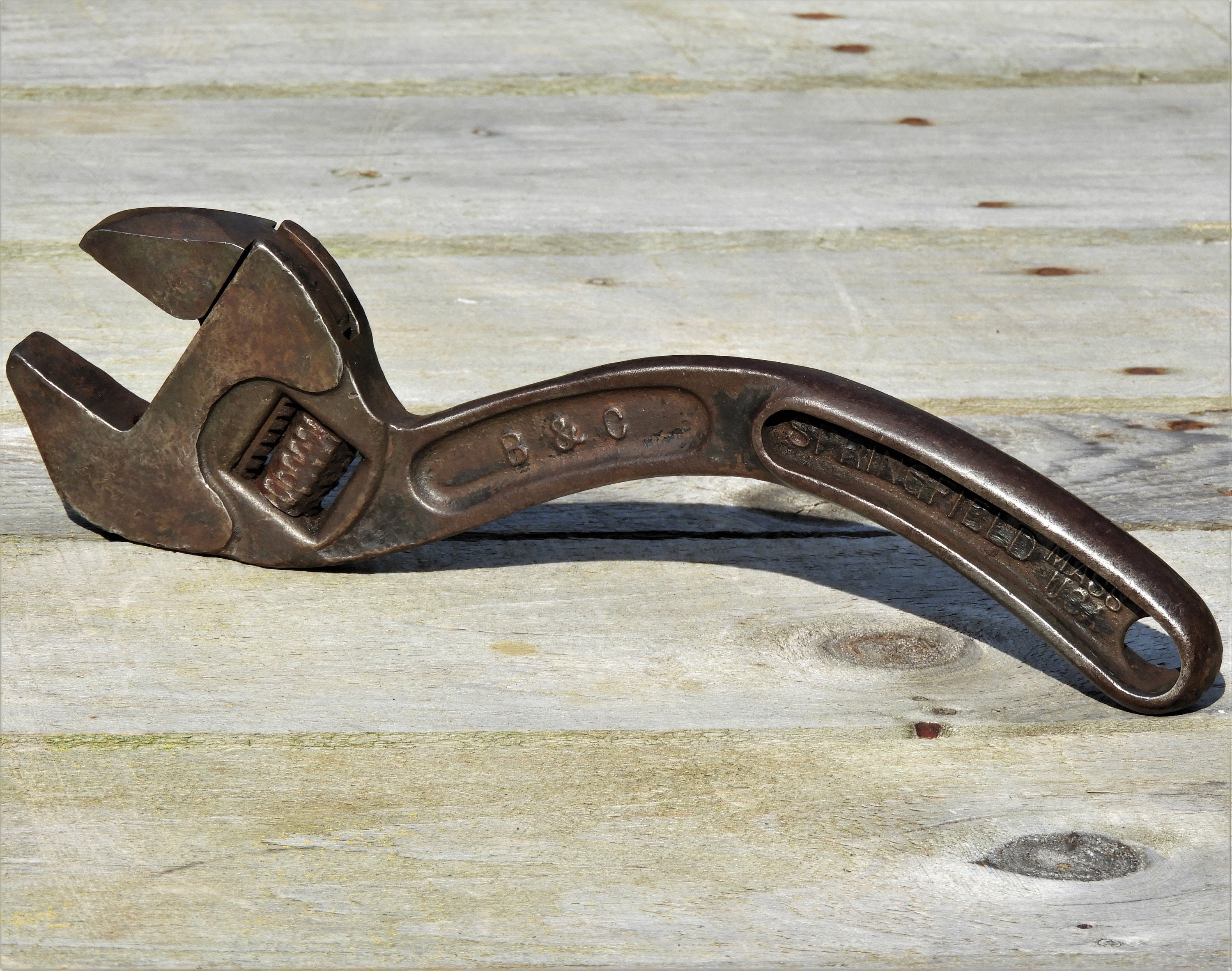 Antique Crescent Wrench Rare Curved 12 in 48 Adjustable Tool Etsy