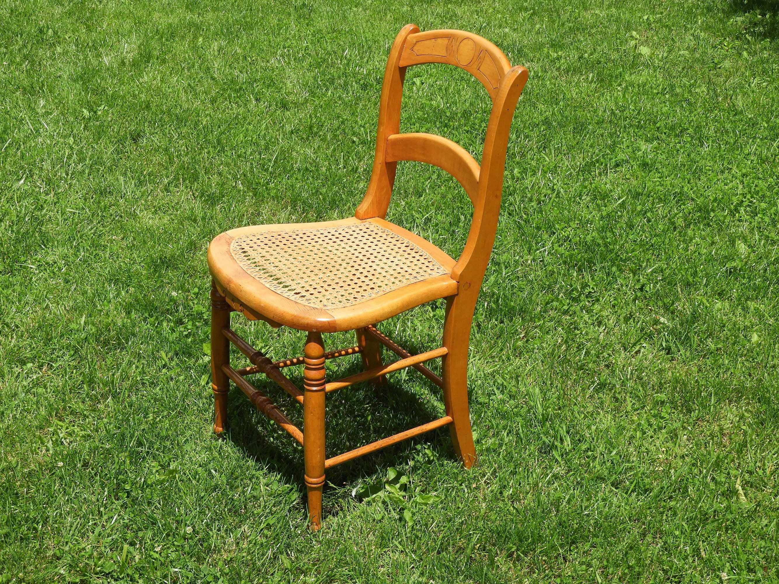 Antique Cane Chair, Spindle Accent Chair, Ornate Maple