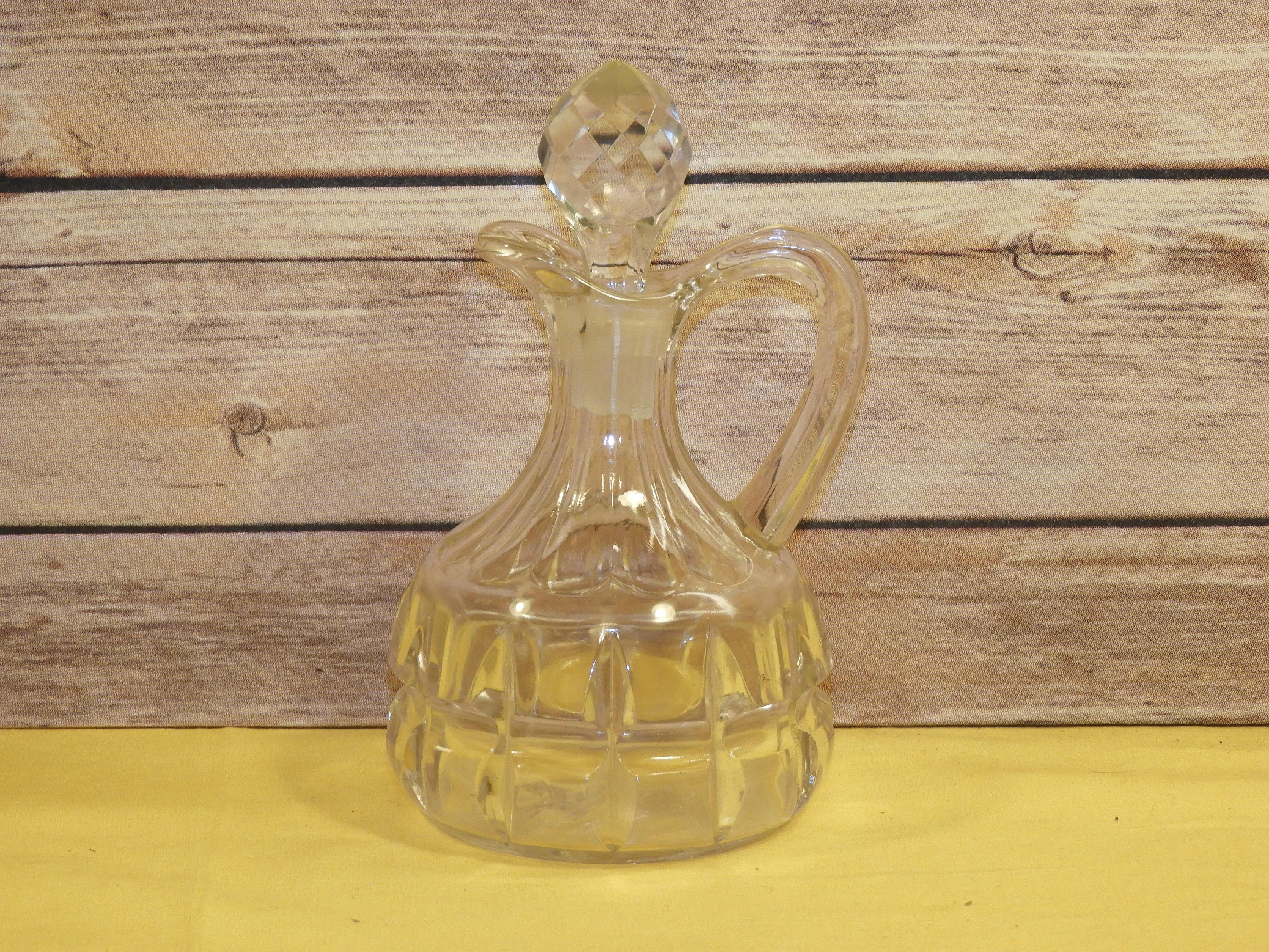 Vintage Rare Cut Wide Groove Glass Cruet, Blown Very Old Glass Mini