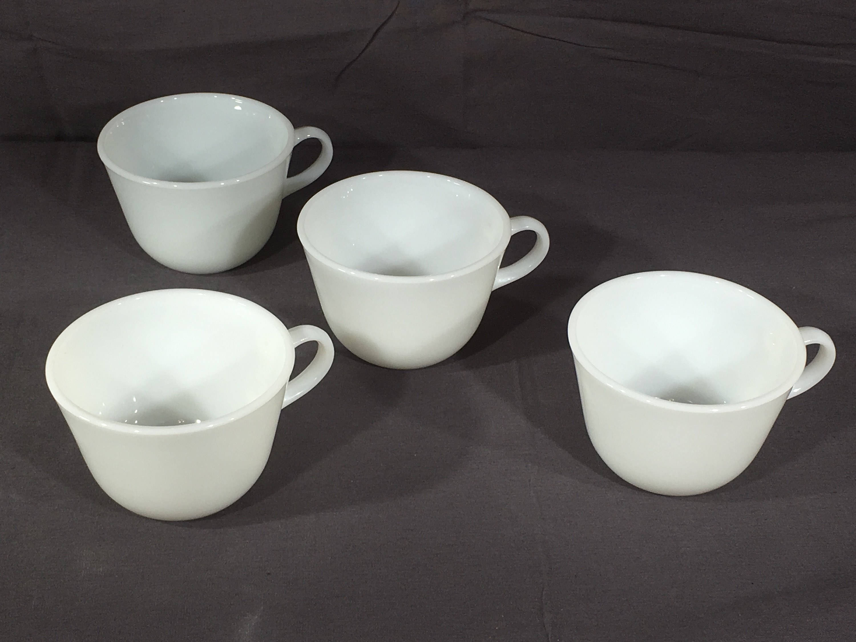 Vintage White Coffee Cups (4), Corning Pyrex Milk Glass Teacups