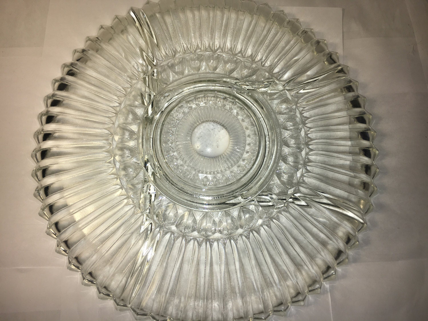 Vintage Sawtooth Platter, Glass Serving Plate, 5Section Serving