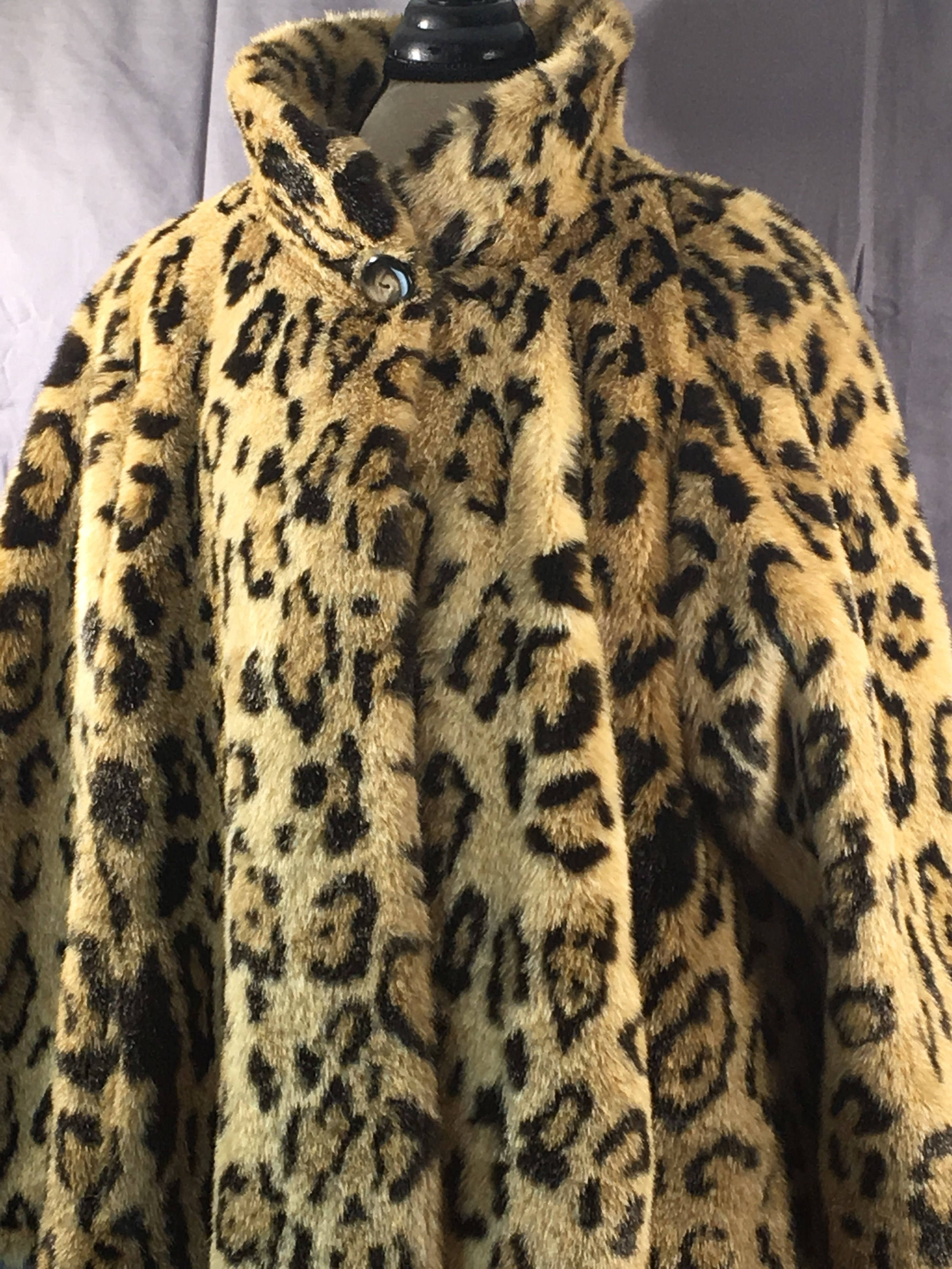 Vintage Cheetah Fur Coat, Womens Faux Cheetah Print Winter Coat, Gold