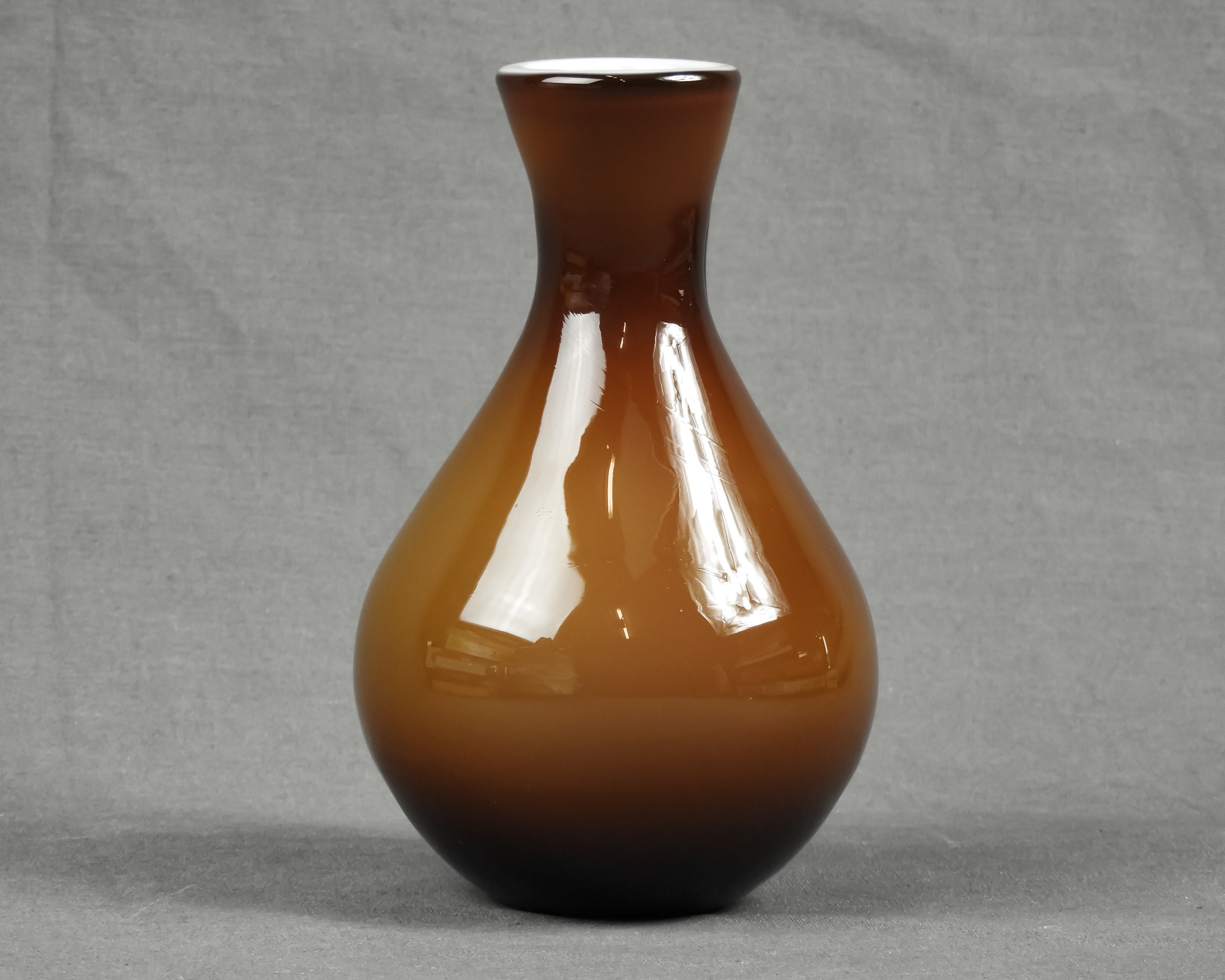 Vintage Onion Vase, Blown Art Glass, Cased Style, Copper Brown, Home Decor, Entryway Decoration