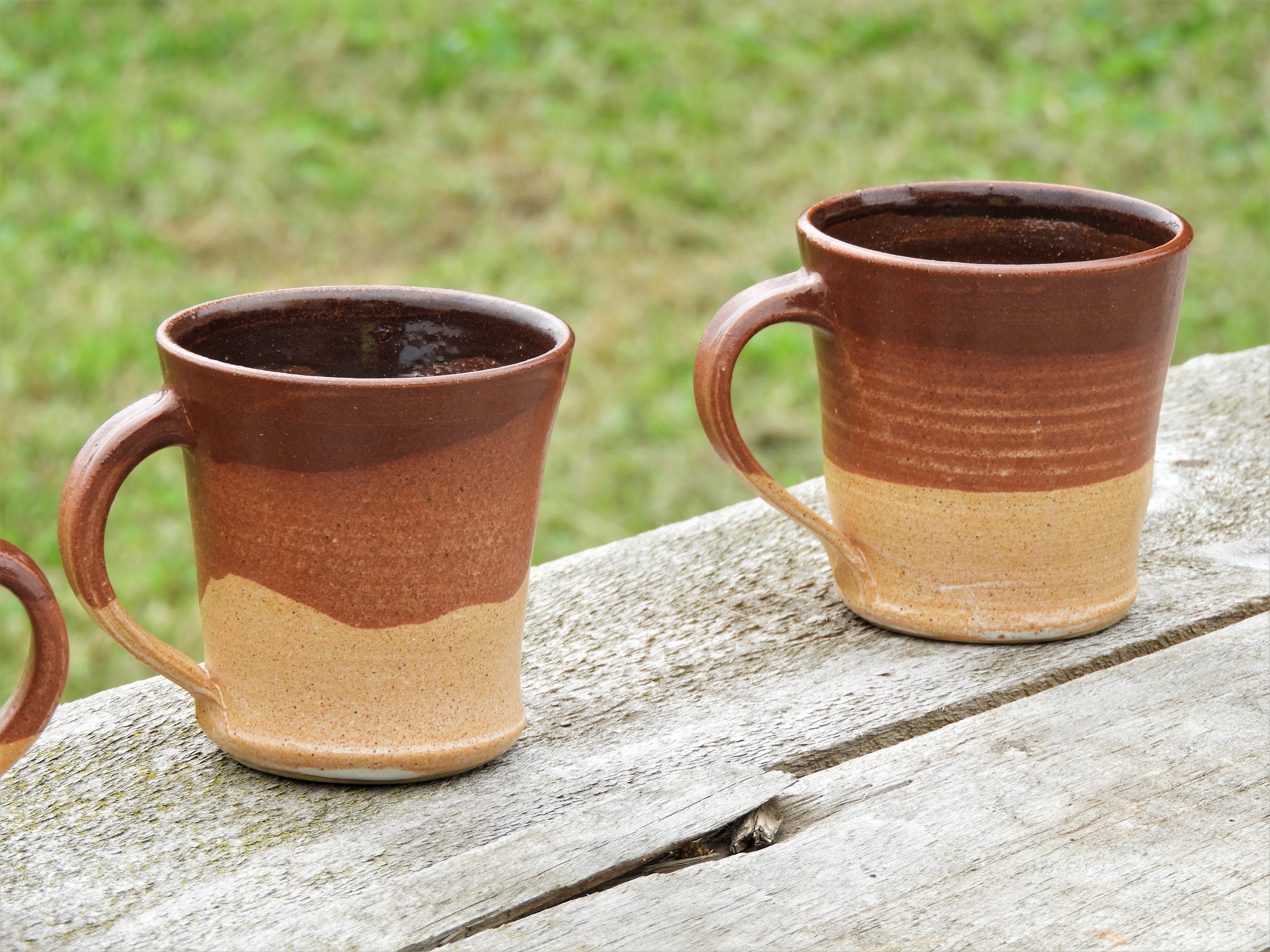 Vintage Stoneware Mugs 3 Zaros Pottery Coffee Cups Brown