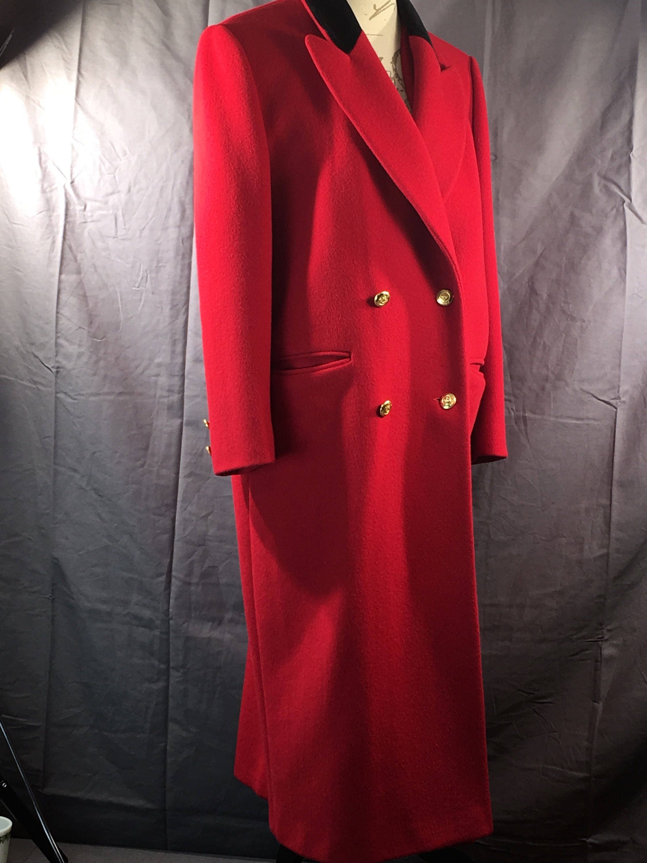 Vintage JG Hook Wool Coat, Designer Red Trench Coat, Classy Evening ...