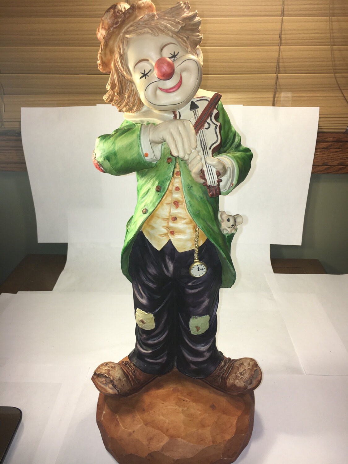 Vintage Clown Statue, Clown Playing Violin Figure, Koreart Happy Hobo