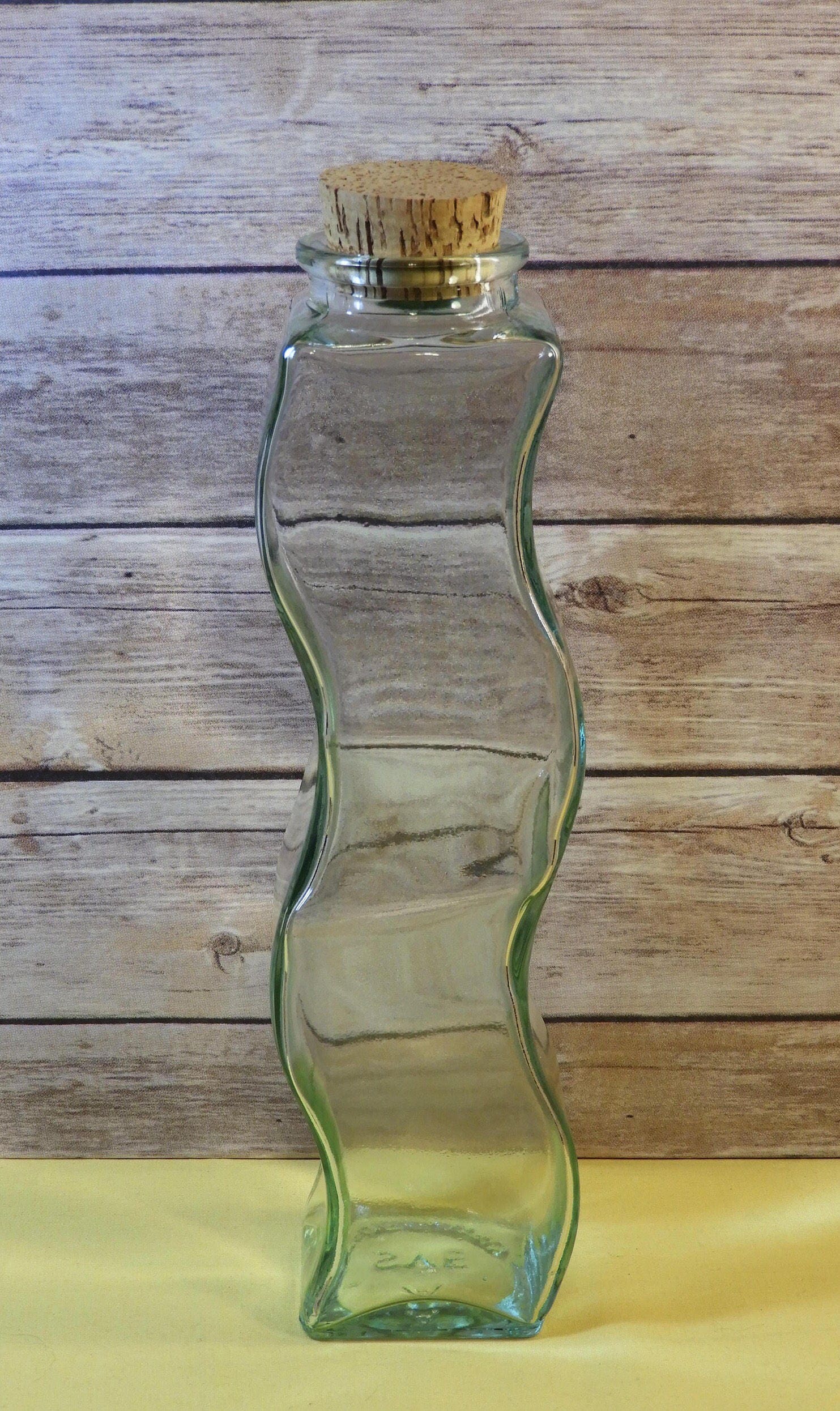 Vintage Italian Bottle, Art Glass, Wavy Decanter, Green Glass, SVE