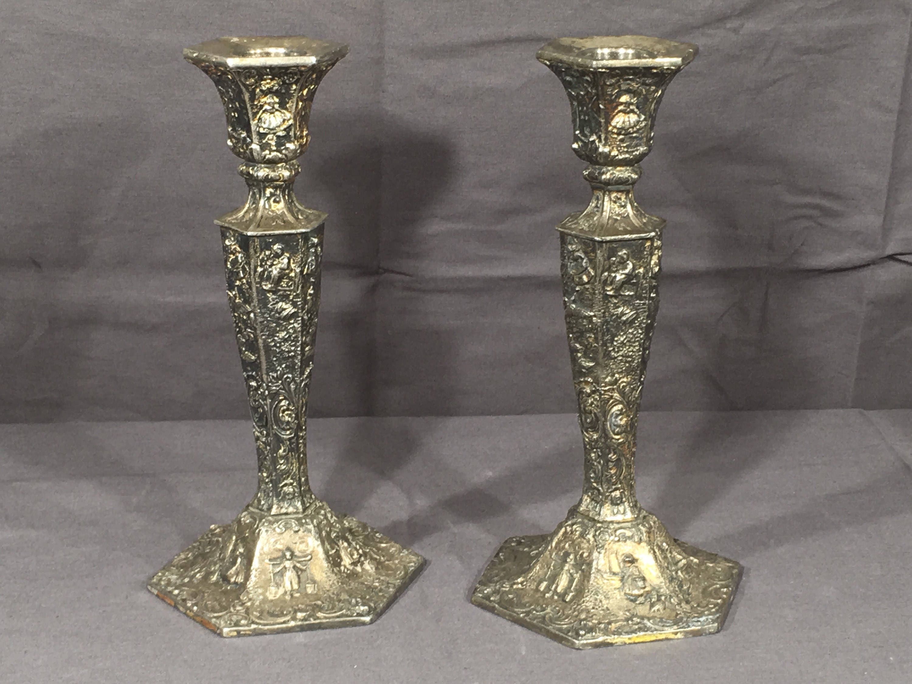 Vintage Silver Candle Holders 2 W B Mfg Silver Plate Candlestick 