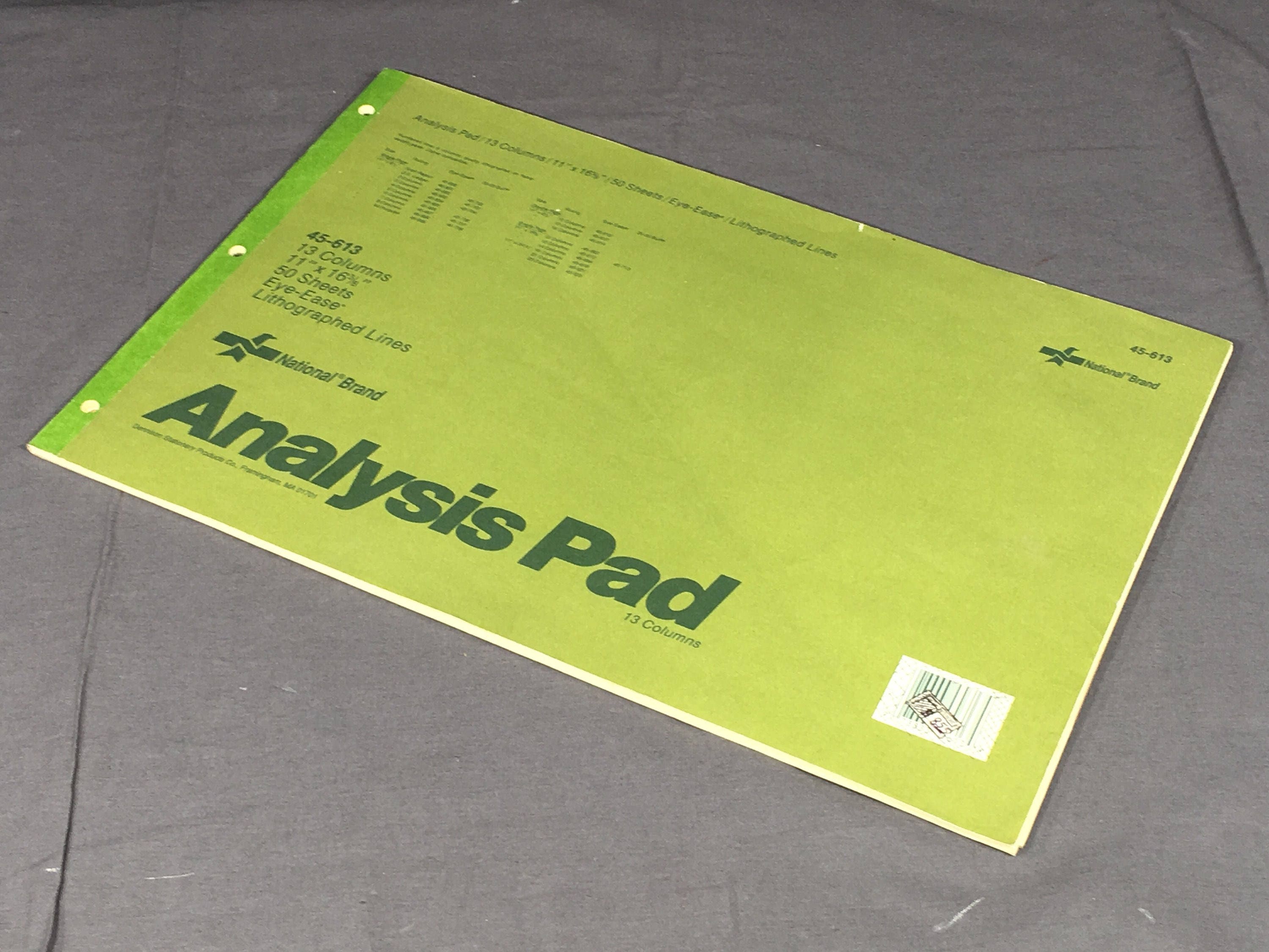 Vintage Analysis Pad, National Brand 45613 Pad, 13 Column Green Legal