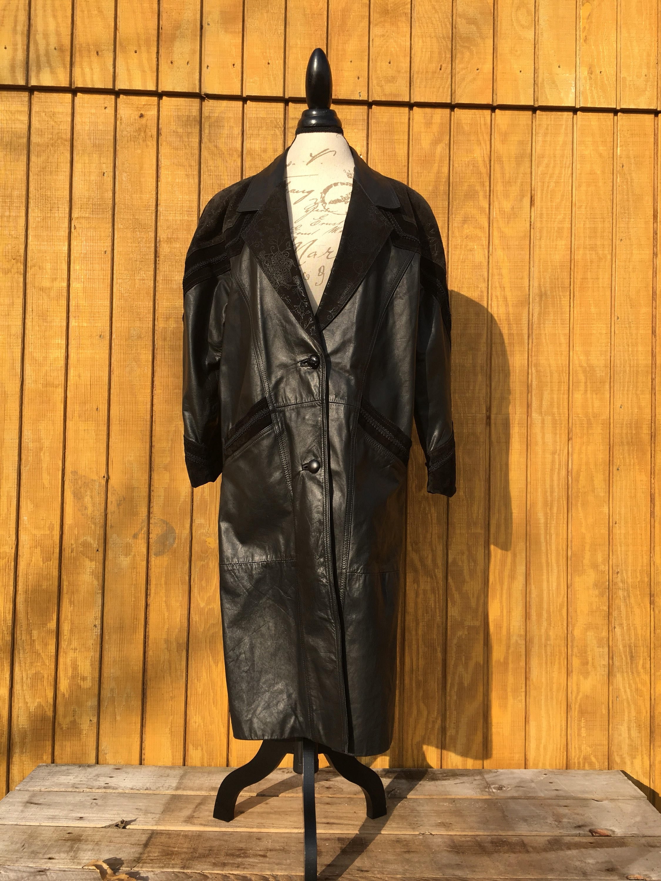 Vintage Leather Trench Coat, Women's Size Petite Small Coat, Laurice