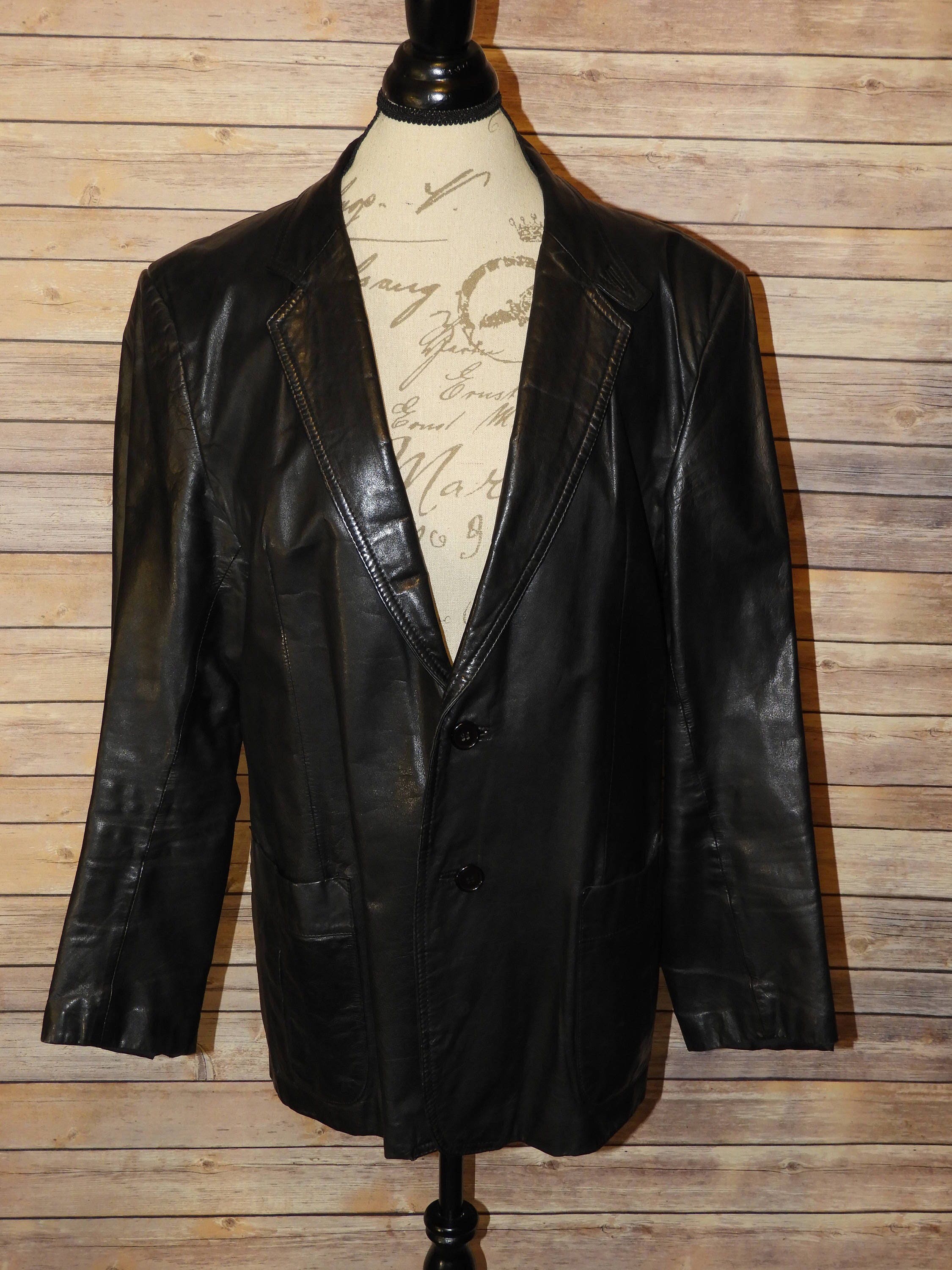 Vintage 70 S Bermans Black Leather Jacket Coat Size 46