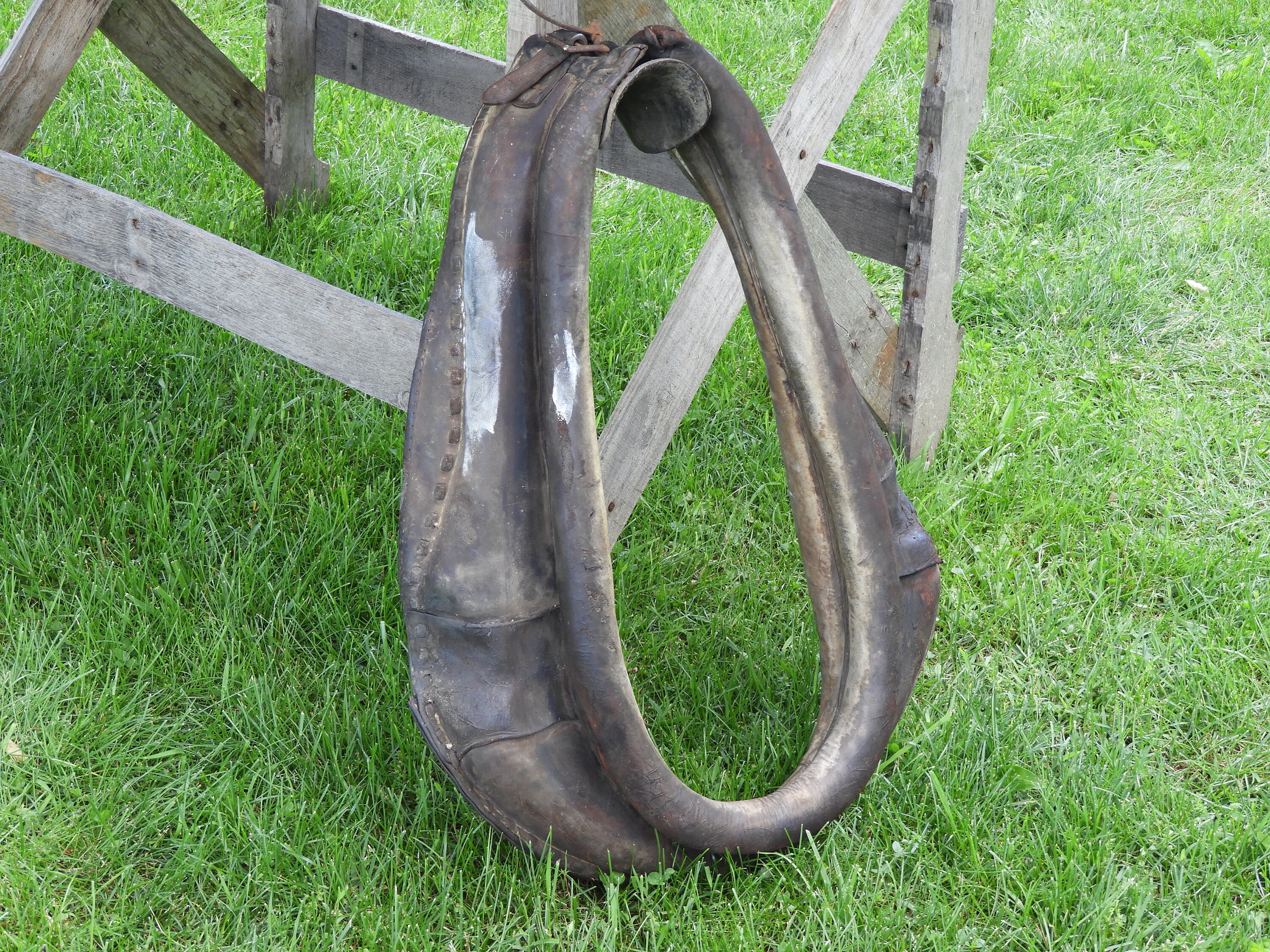 Antique Horse Yoke, Horse Collar, Decorative Gray Black Leather Mule