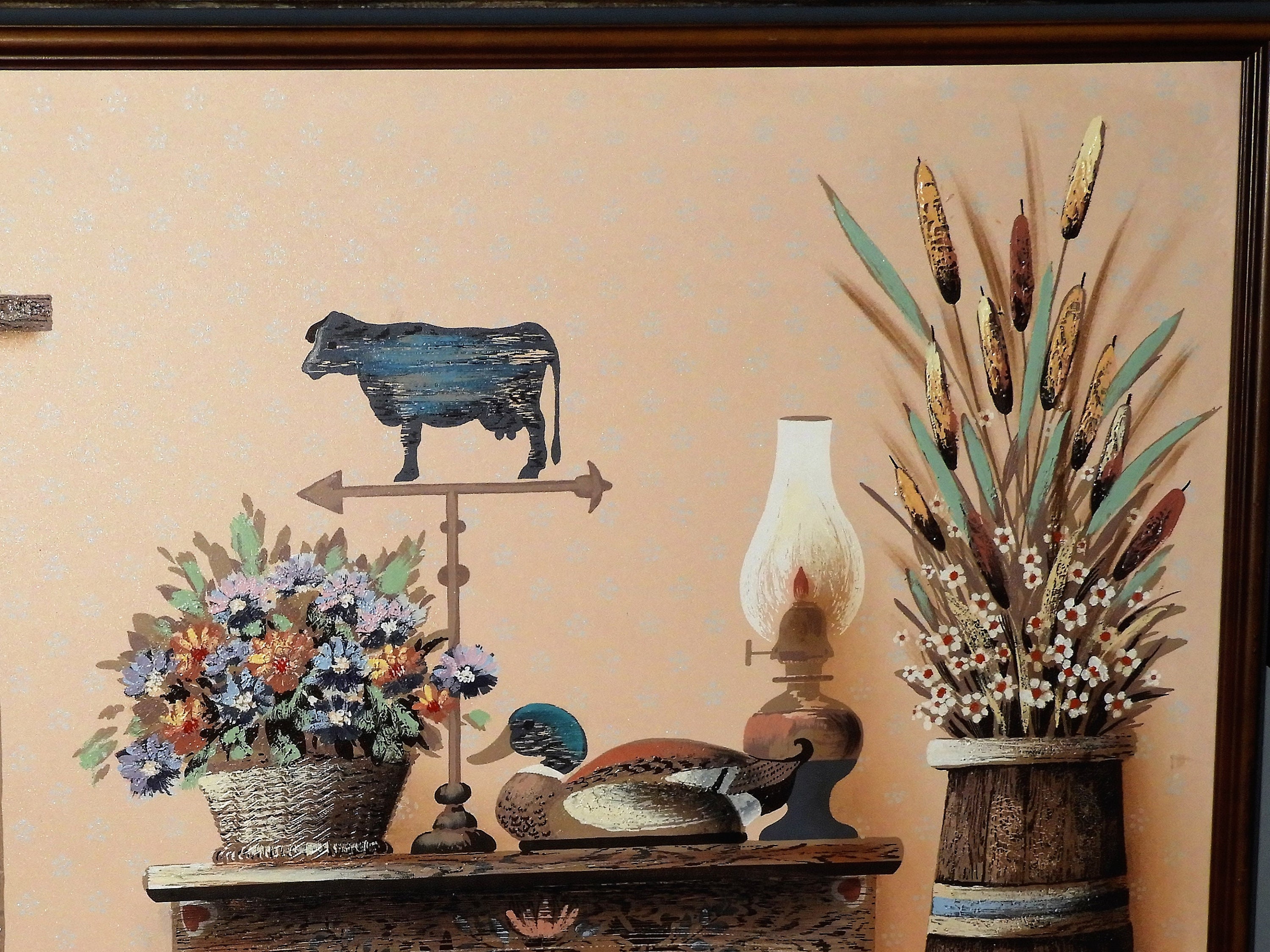 Vintage Country Geese Oil Painting, Signed Oil On Canvas Wall Art