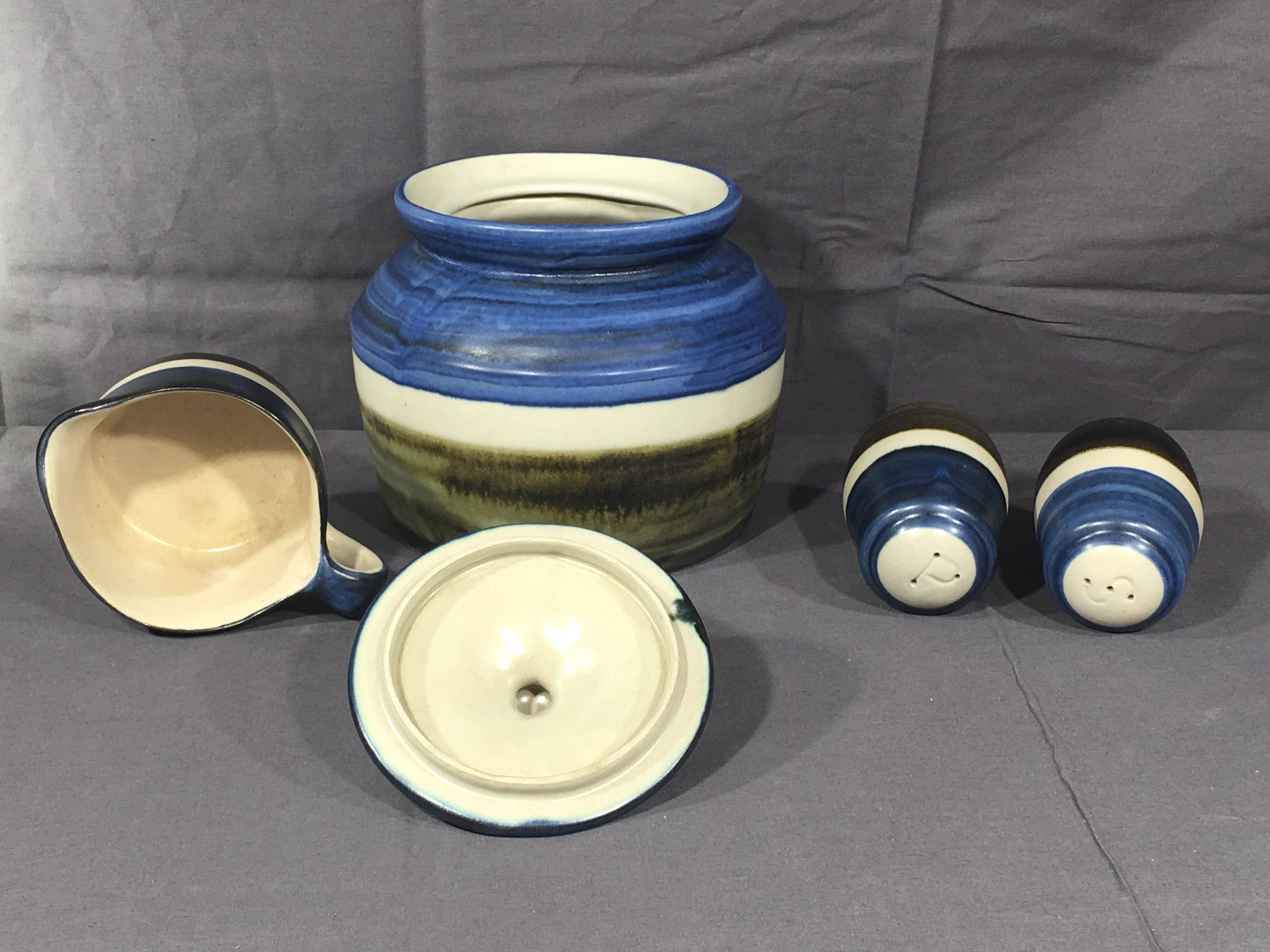 Vintage Pottery Set (5 pcs), Chatham NJ Pottery, Decorative Blue