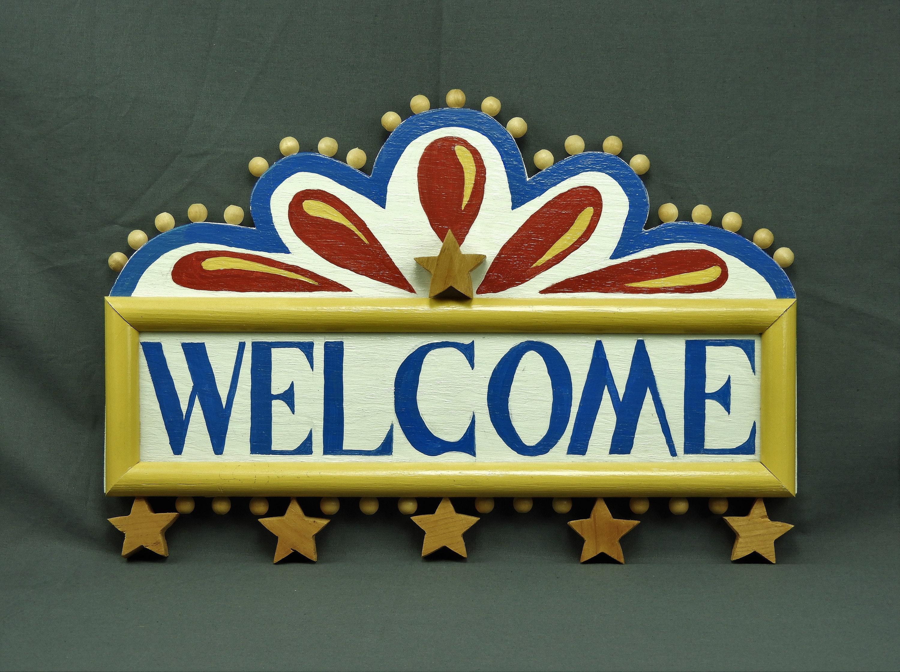 Vintage Welcome Sign, Wooden Cinema, Theater Entrance, Wall Hanging